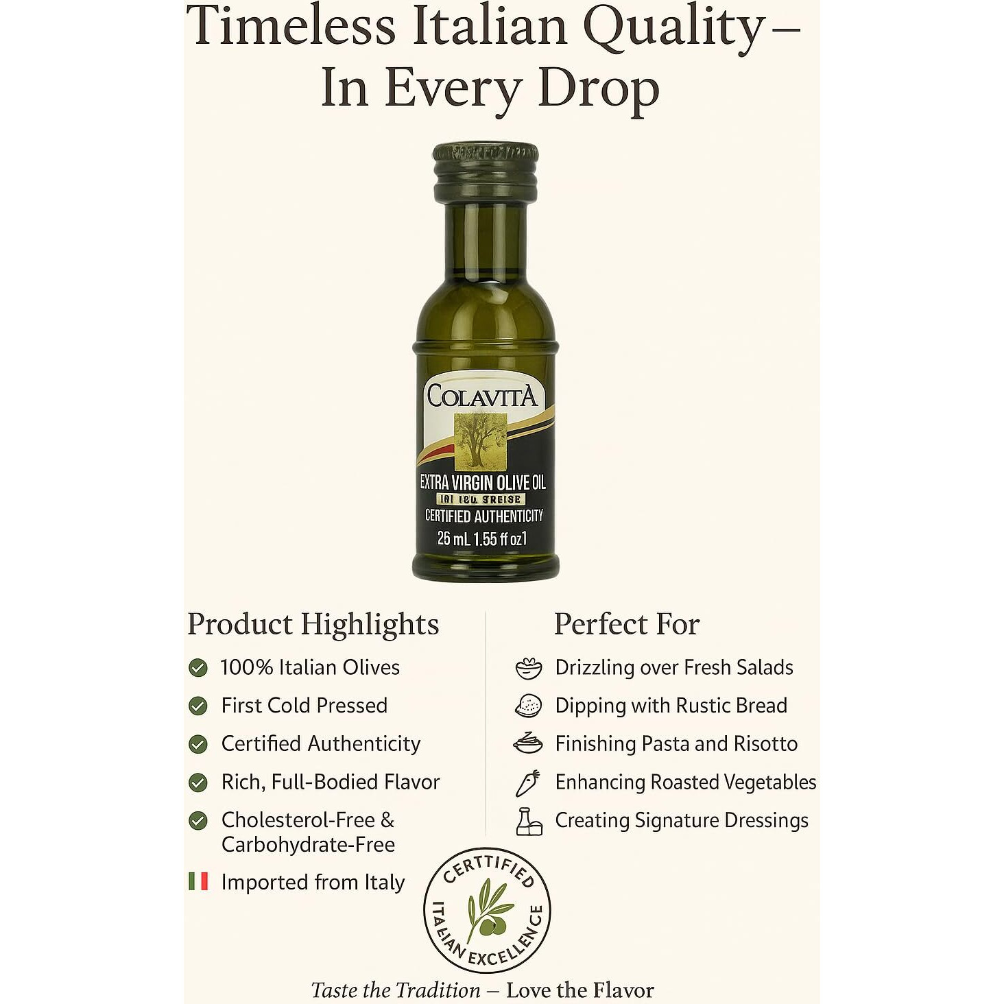 Colavita Mini Sizes - Premium Italian Extra Virgin Olive Oil, Pack Of 80 (25Ml Each, .85Oz) Plastic Bottles