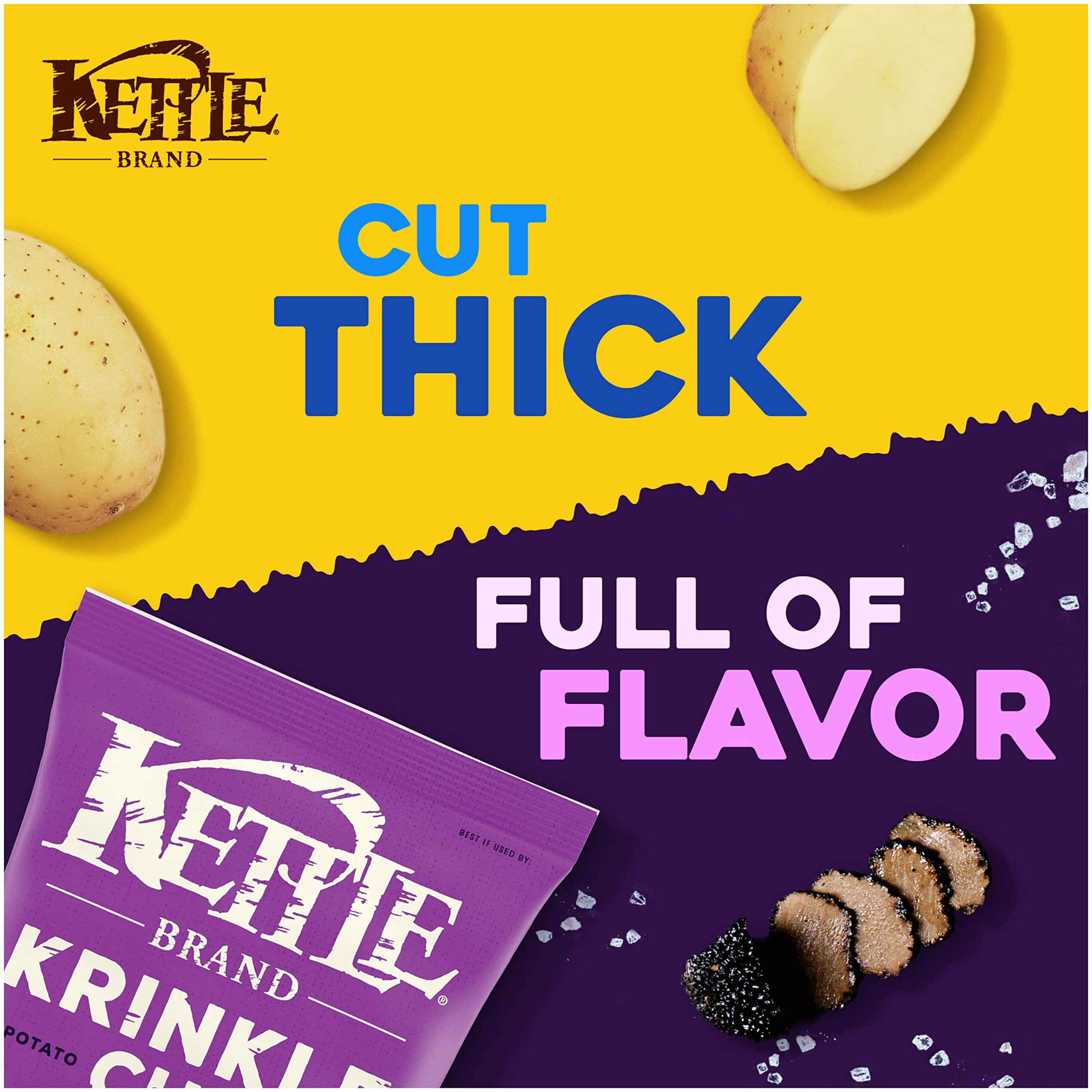 Kettle Brand Potato Chips, Krinkle Cut, Truffle Oil & Sea Salt Kettle Chips, 7.5 Oz (Pack Of 12)