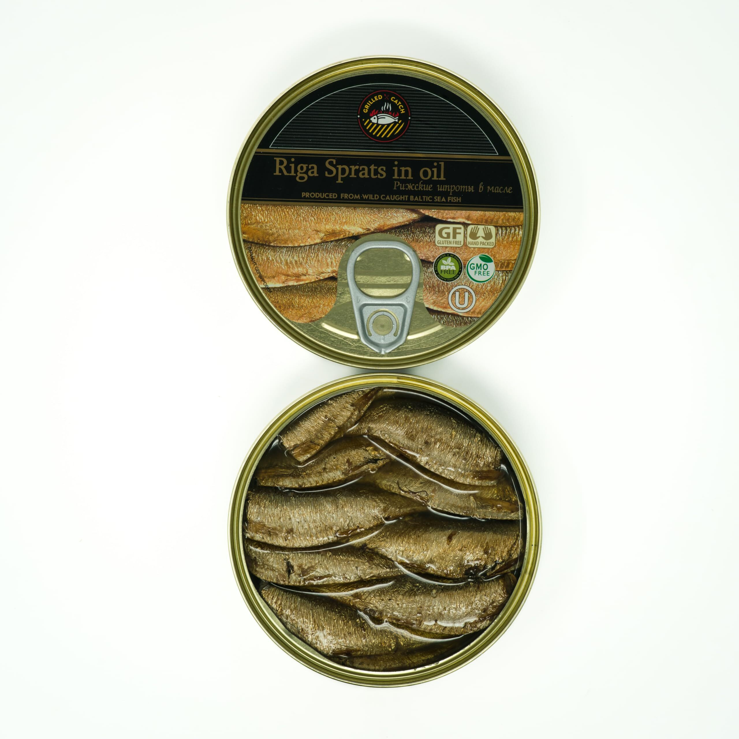 Sprats Riga Smoked (12 Pack) Gold Star 5.6 Oz Tins In Vegetable Oil Product Of Latvia, Kosher
