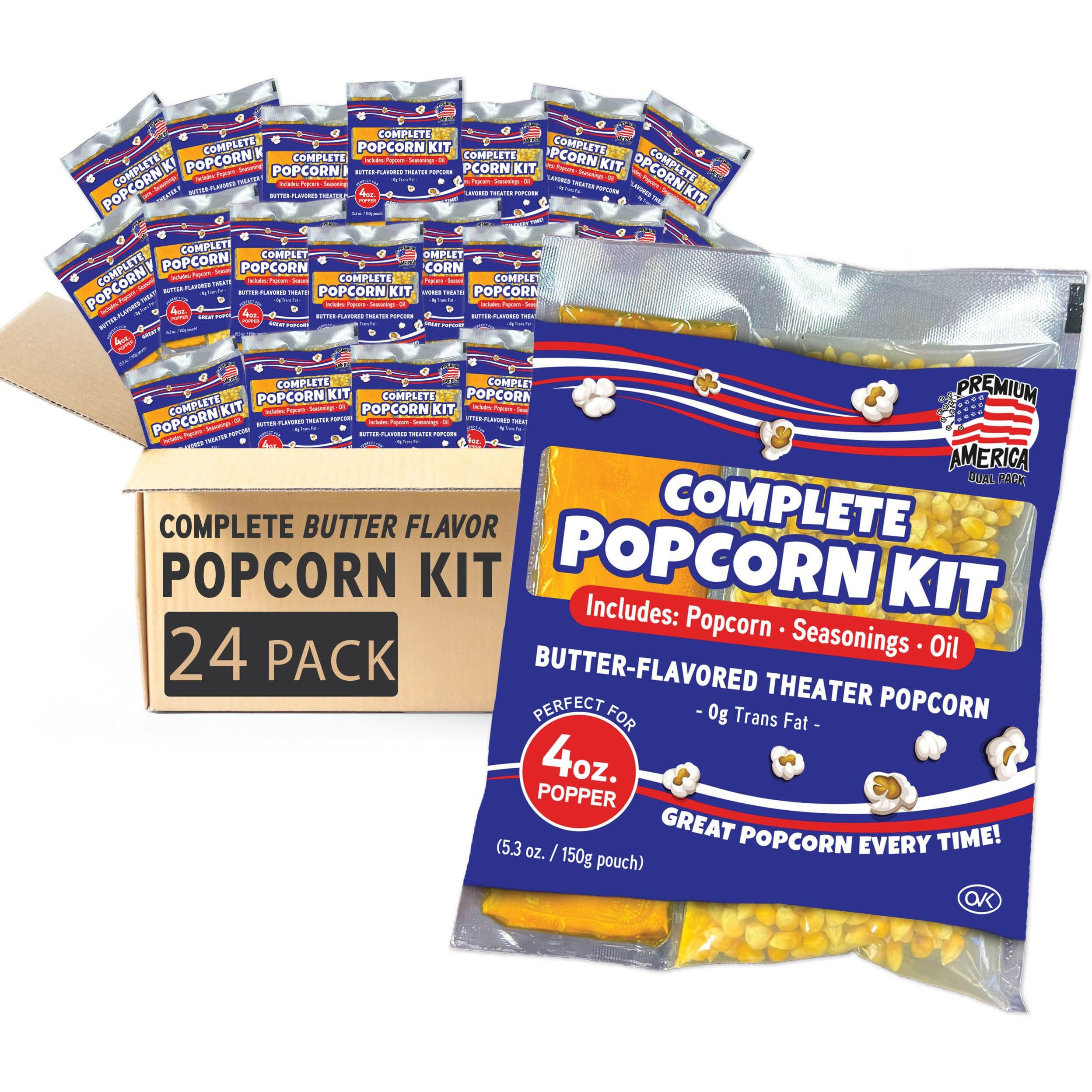 Premium America Popcorn Kit, 24 Packs For A 4 Oz Popper, Movie Theater Popcorn Kernels, Oil & Seasoning Pack, Bulk All In One, Popcorn Gifts