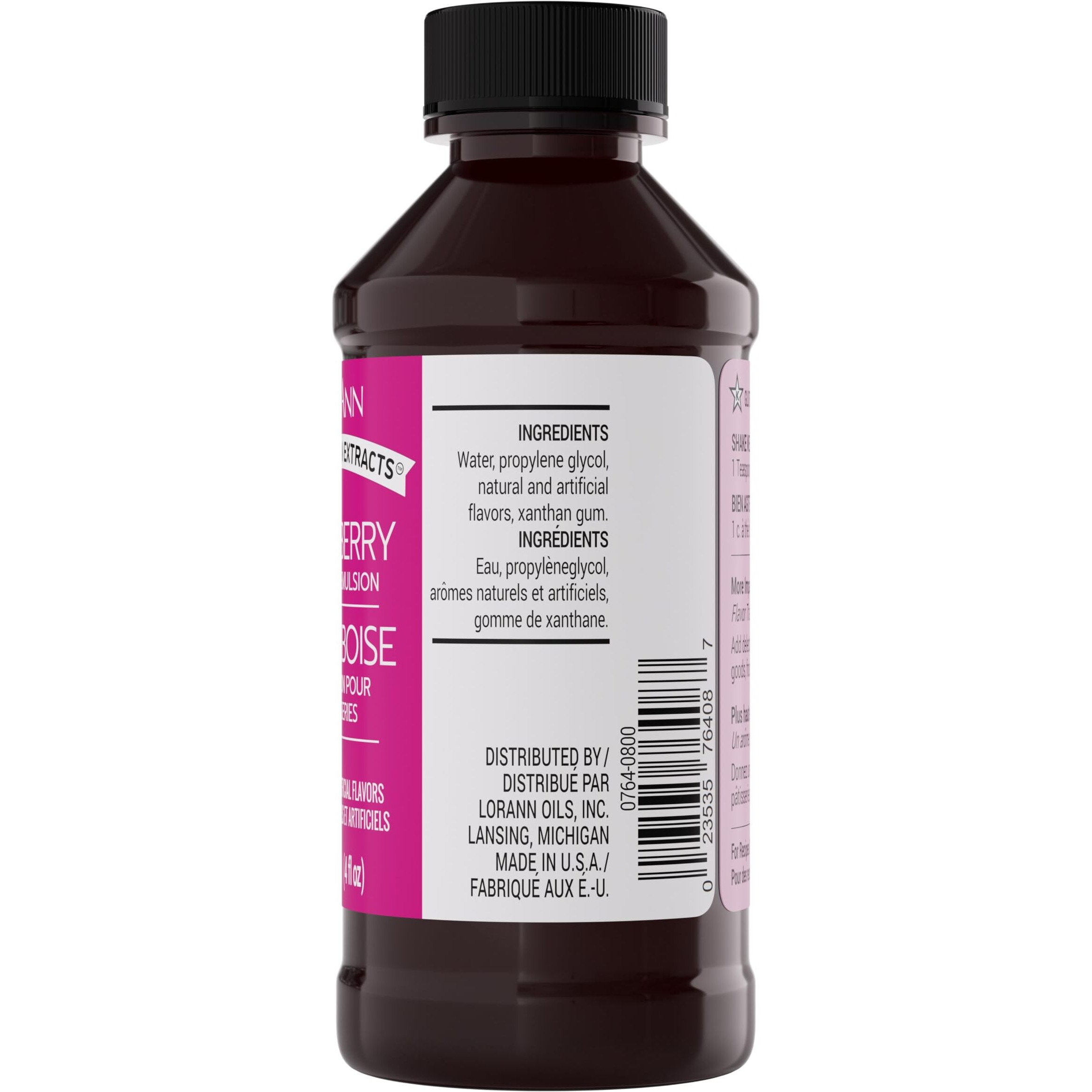 Lorann Oils Raspberry Bakery Emulsion True Essence, Ideal For Boosting Fruit Tones In Cakes, Cookies & Desserts, Gluten-Free, Keto-Friendly, Extract Substitute Essential For Your Kitchen, 4 Oz