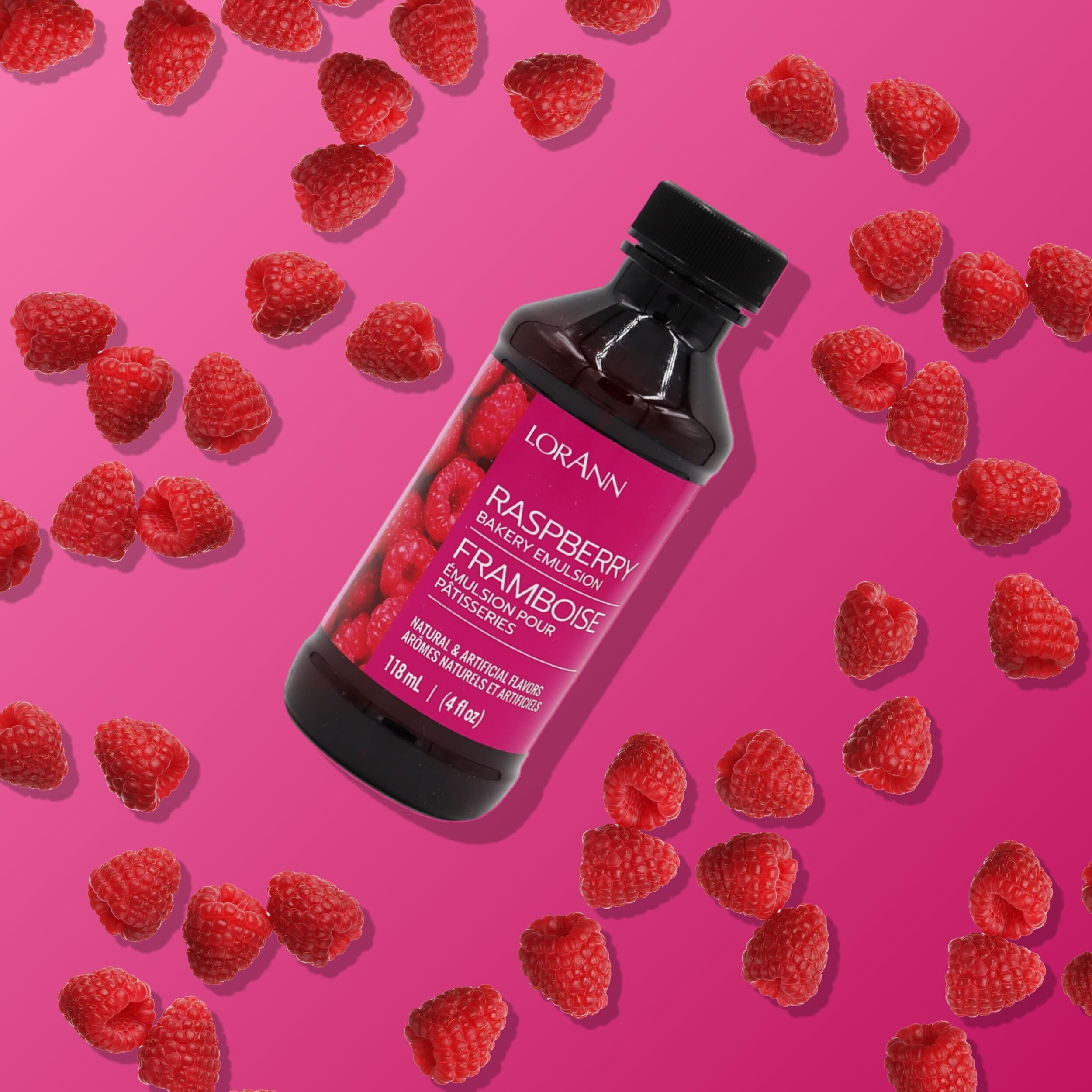 Lorann Oils Raspberry Bakery Emulsion True Essence, Ideal For Boosting Fruit Tones In Cakes, Cookies & Desserts, Gluten-Free, Keto-Friendly, Extract Substitute Essential For Your Kitchen, 4 Oz