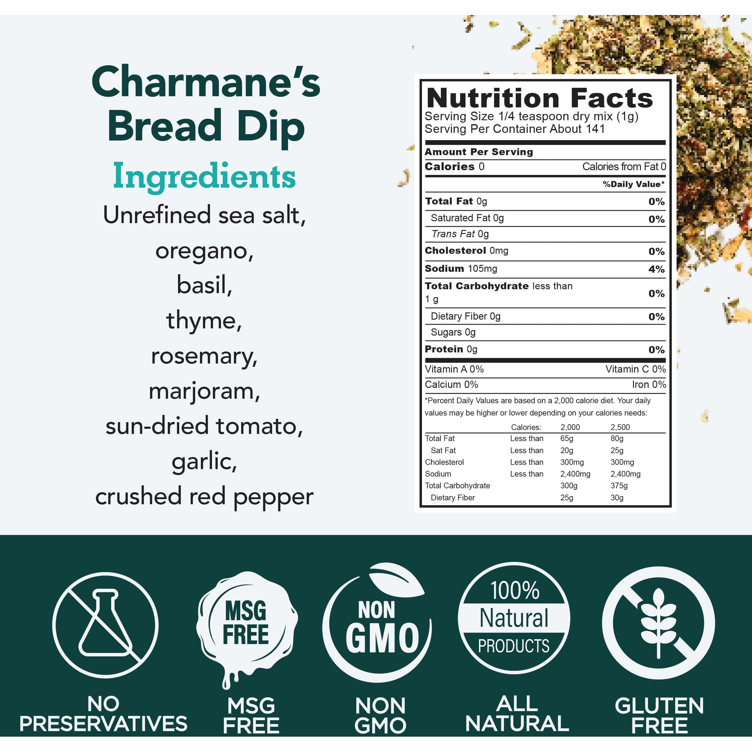 S.A.L.T Sisters Charmane's Bread Dip - Value Size Bold Italian Herb & Spice Blend For Extra Virgin Olive Oil Dipping - Versatile Use For Rubs And Dressings (5 Ounces)