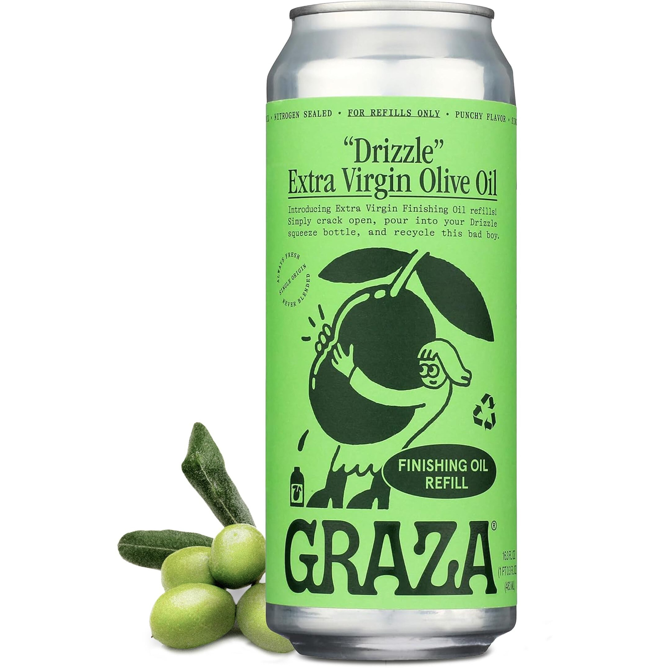 Graza Drizzle Extra Virgin Olive Oil, Finishing Oil - High Polyphenol Early Harvest Evoo Finishing Oil In A Squeeze Bottle - Single Farm Olives From Spain - 16.9 Fl Oz (500Ml) Refill Can