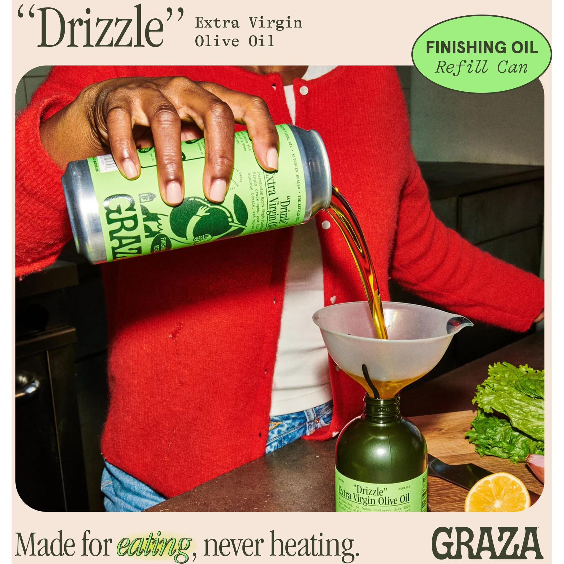 Graza Drizzle Extra Virgin Olive Oil, Finishing Oil - High Polyphenol Early Harvest Evoo Finishing Oil In A Squeeze Bottle - Single Farm Olives From Spain - 16.9 Fl Oz (500Ml) Refill Can