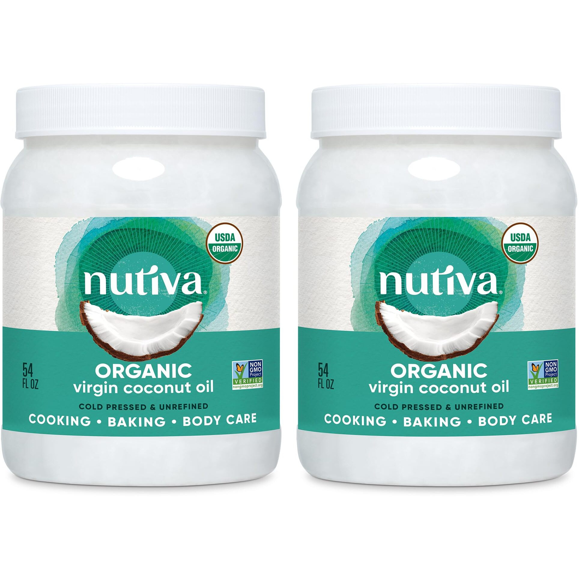 Nutiva Organic Coconut Oil 54 Fl Oz, Cold-Pressed, Unrefined Cooking Oil, Natural Hair Oil, Skin Oil, Massage Oil, Usda Organic, Extra Virgin Coconut Oil (Aceite De Coco) (Pack Of 2)