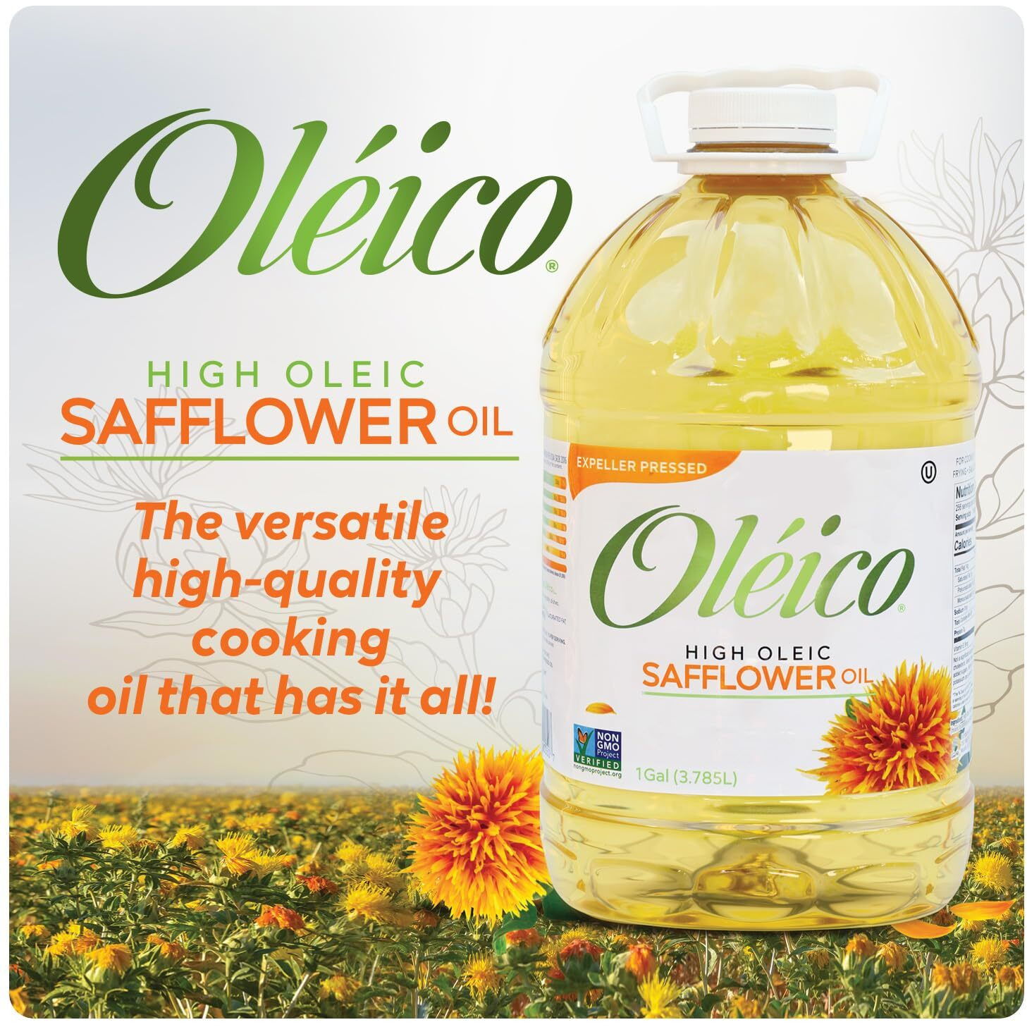Oleico - High Oleic, Non Gmo Certified, Kosher Verified, Expeller Pressed, High Heat Stable Safflower Oil, Bottle Of 1 Gallon (128 Fl. Oz.)