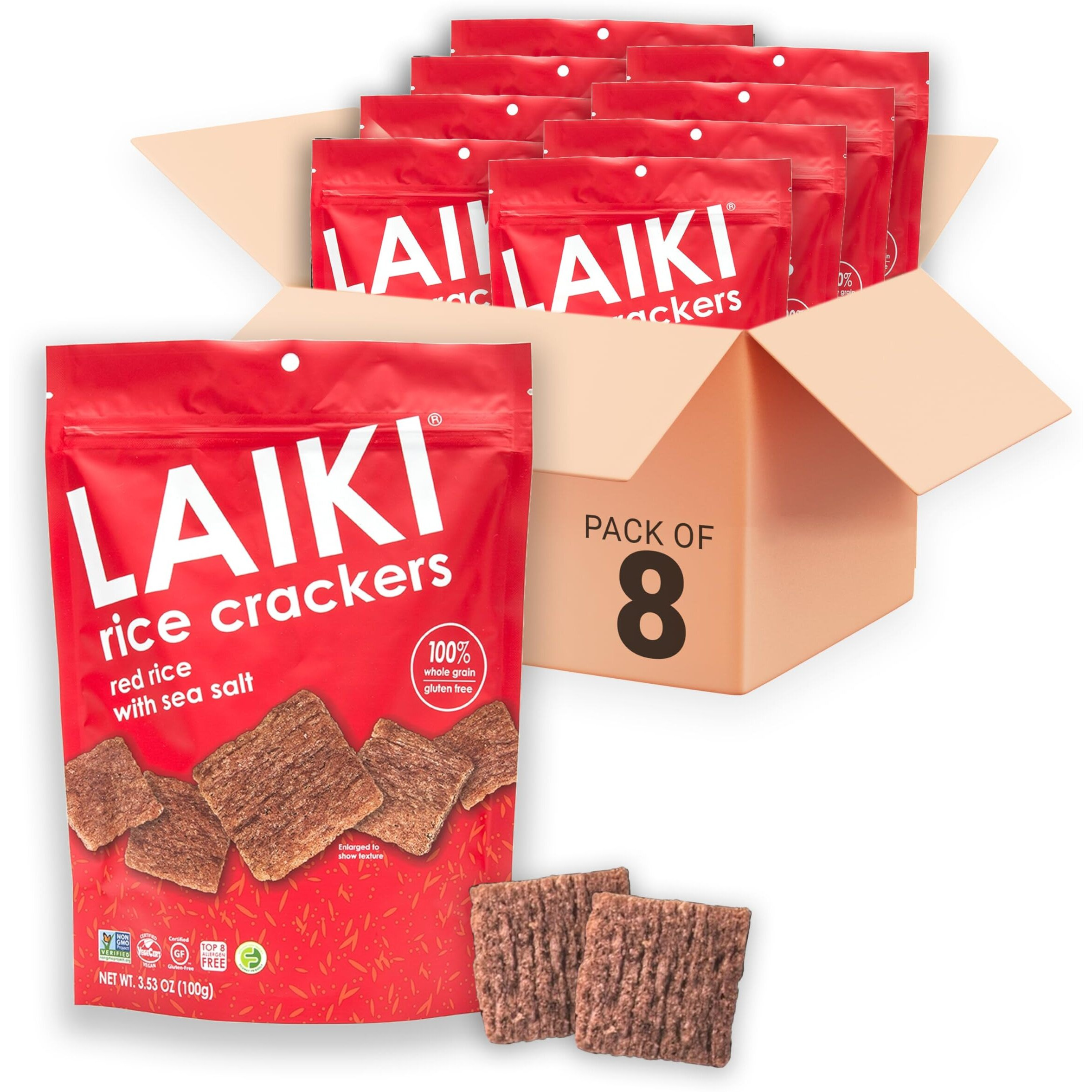 Rice Crackers - Gluten Free Snacks - Deliciously Light And Airy Crunch - Allergen-Friendly, Vegan, Non-Gmo, Fodmap Friendly, Seed-Oil Free, Red Rice Sea Salt Flavor - 3.53 Ounce Bag (Pack Of 8)