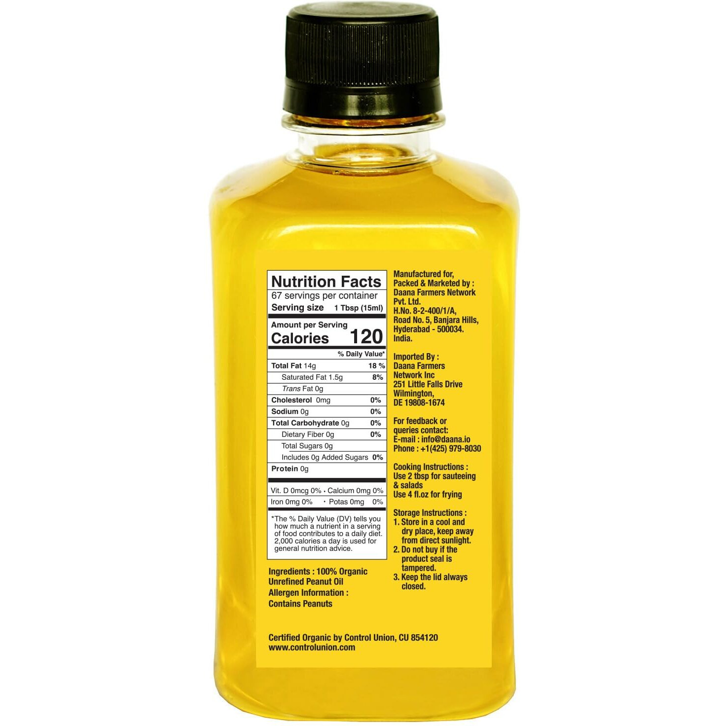 Daana Peanut Oil Certified Usda Organic, Extra Virgin, Cold Pressed (12 Oz)