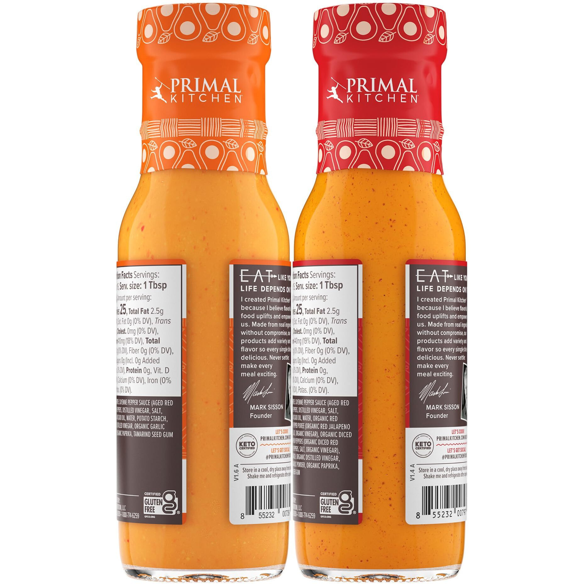 Primal Kitchen No-Dairy Buffalo Sauce Variety 2-Pack, Made With Avocado Oil And Real Ingredients, Includes 1 Original & 1 Hot Buffalo Sauce