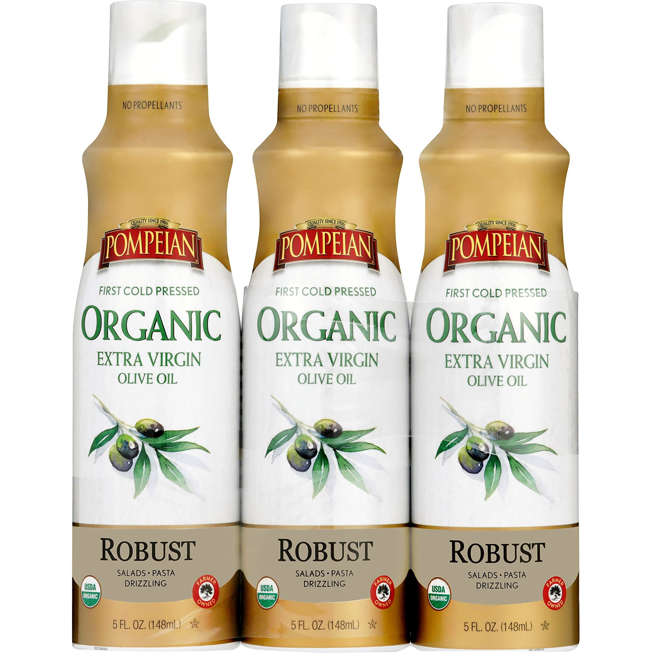 Pompeian Usda Organic Extra Virgin Olive Oil Non-Stick Cooking Spray, No Propellant, 5 Fl Oz, Pack Of 3