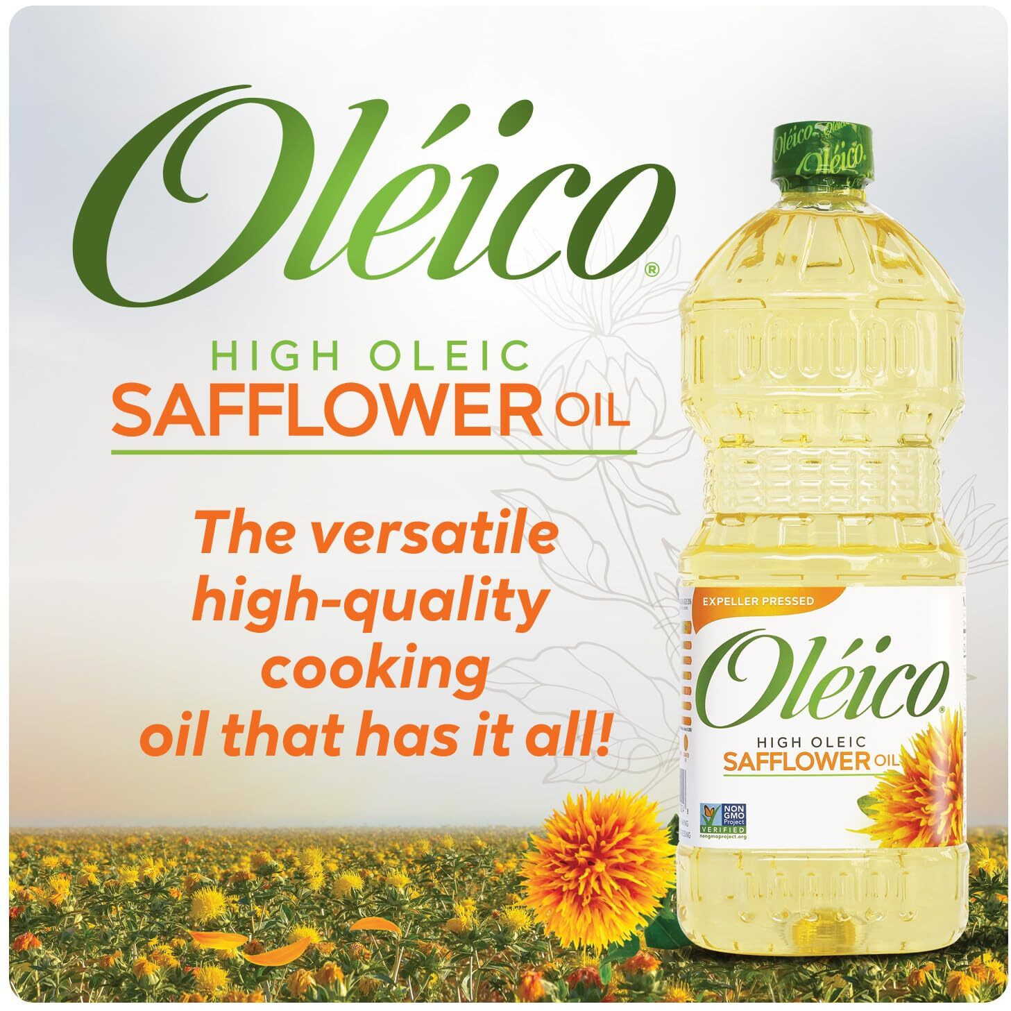 Oleico - High Oleic, Non Gmo Certified, Kosher Verified, Expeller Pressed, High Heat Stable Safflower Oil, Bottle Of 32.3 Fl Oz