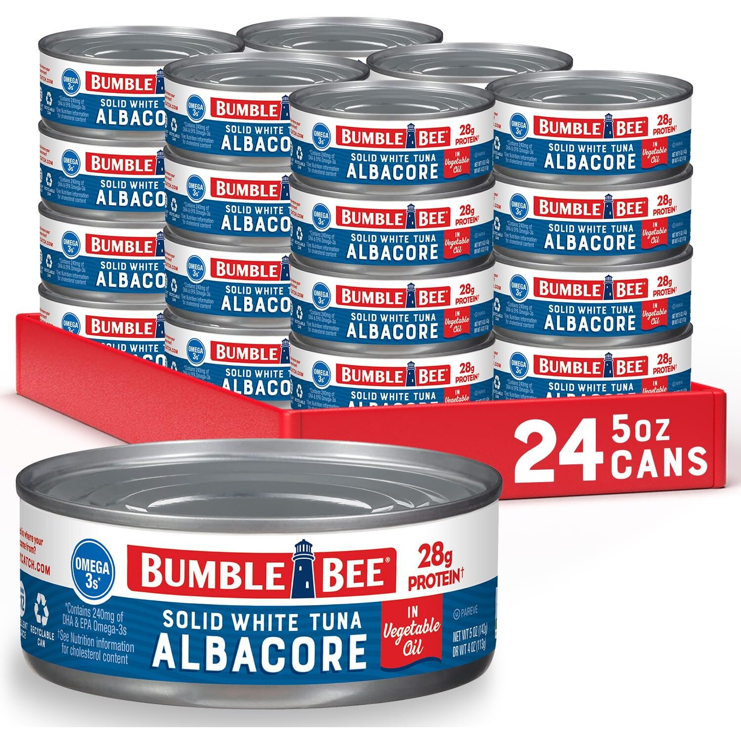Bumble Bee Solid White Albacore Tuna In Oil, 5 Oz Can (Pack Of 24) - Wild Caught Tuna - 28G Protein Per Serving, High In Omega-3S - Non-Gmo Project Verified, Gluten Free, Kosher