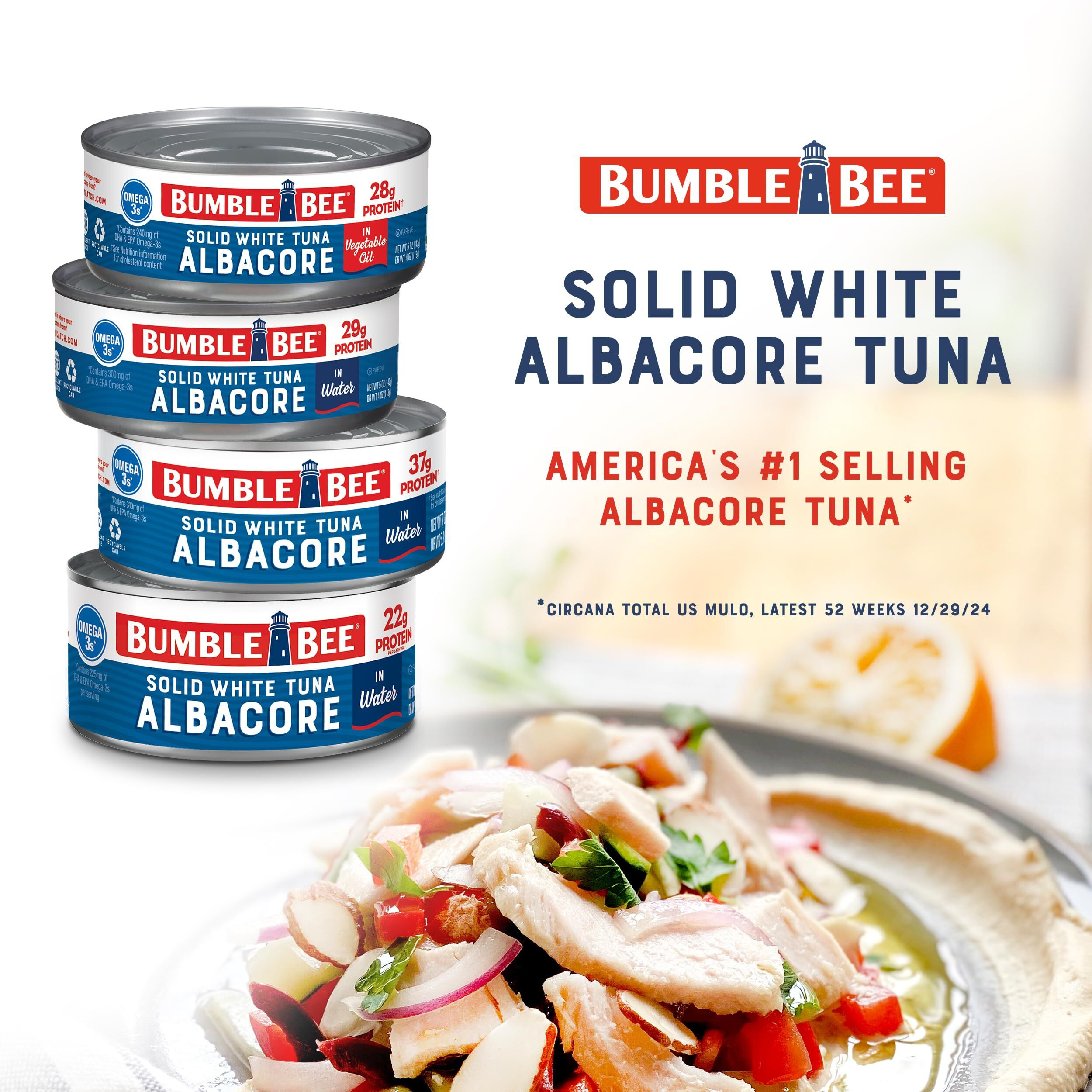 Bumble Bee Solid White Albacore Tuna In Oil, 5 Oz Can (Pack Of 24) - Wild Caught Tuna - 28G Protein Per Serving, High In Omega-3S - Non-Gmo Project Verified, Gluten Free, Kosher
