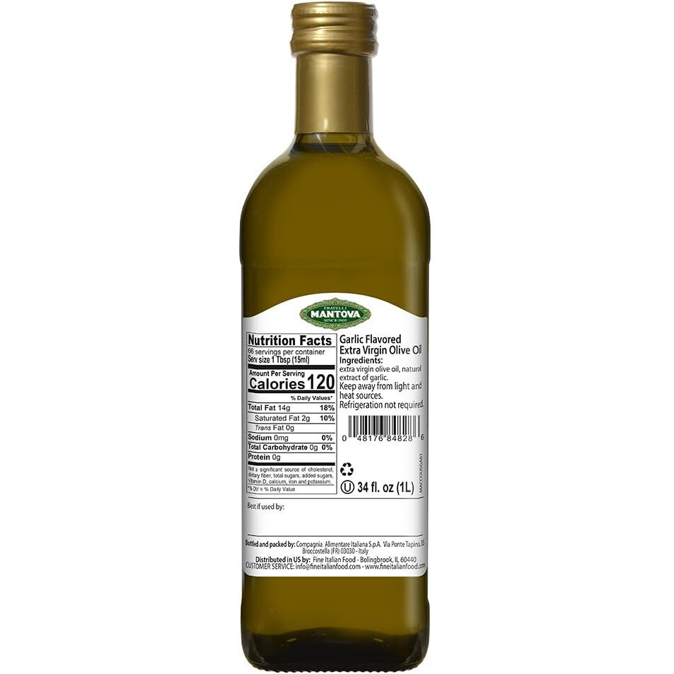 Mantova Garlic Extra Virgin Olive Oil (Evoo) - Cold-Pressed, Premium Quality, Imported From Italy - Perfect For Topping Salads, Vegetables, Pasta Salad, Dipping Italian Bread, Or Pan-Frying (Pack Of 1)