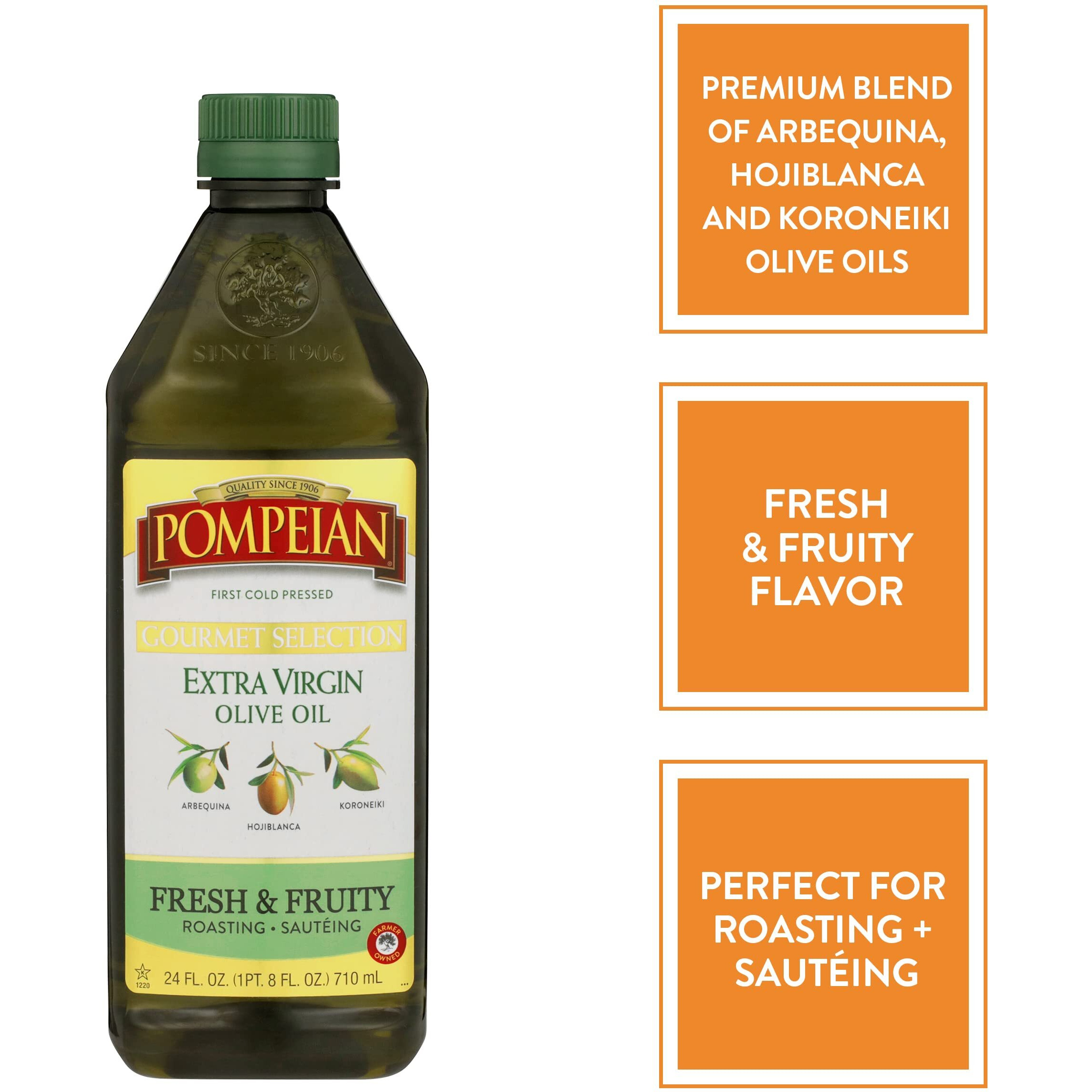 Pompeian Gourmet Selection Extra Virgin Olive Oil, Contains Polyphenols, First Cold Pressed, 24 Fl Oz