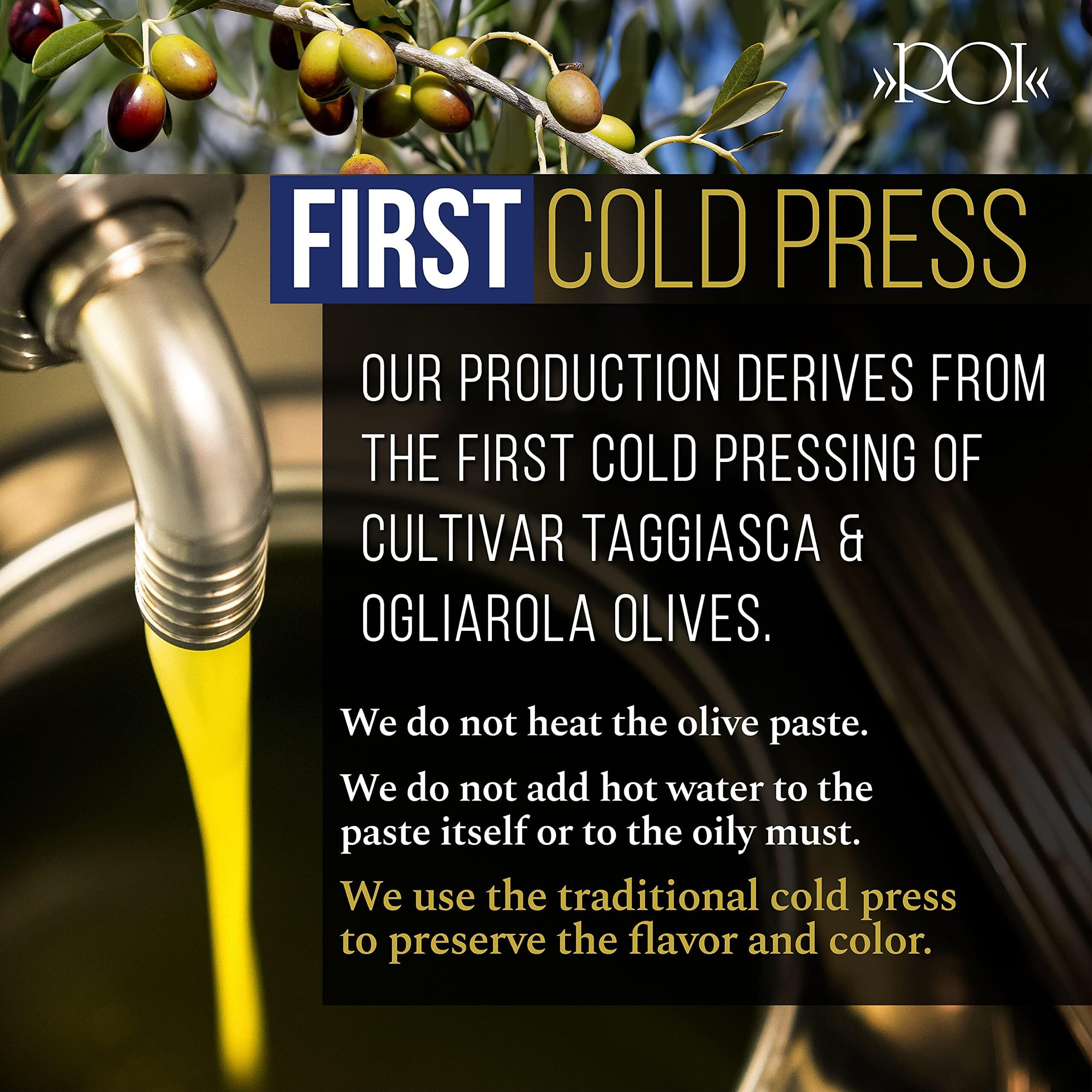 Roi Ligurian Italian Extra Virgin Olive Oil - First Cold Pressed Evoo Cultivar Ogliarola-Taggiasca Ligurian Olives - Polyphenol Rich Olive Oil From Liguria Italy - 8.45 Fl Oz (250Ml)