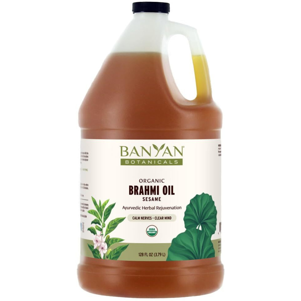 Banyan Botanicals Brahmi Oil With Sesame - Organic Ayurvedic Massage Oil With Gotu Kola & Bacopa - Calming Massage Oil For Focus & Relaxation - 128 Oz - Non Gmo Sustainably Sourced Abhyanga Oil