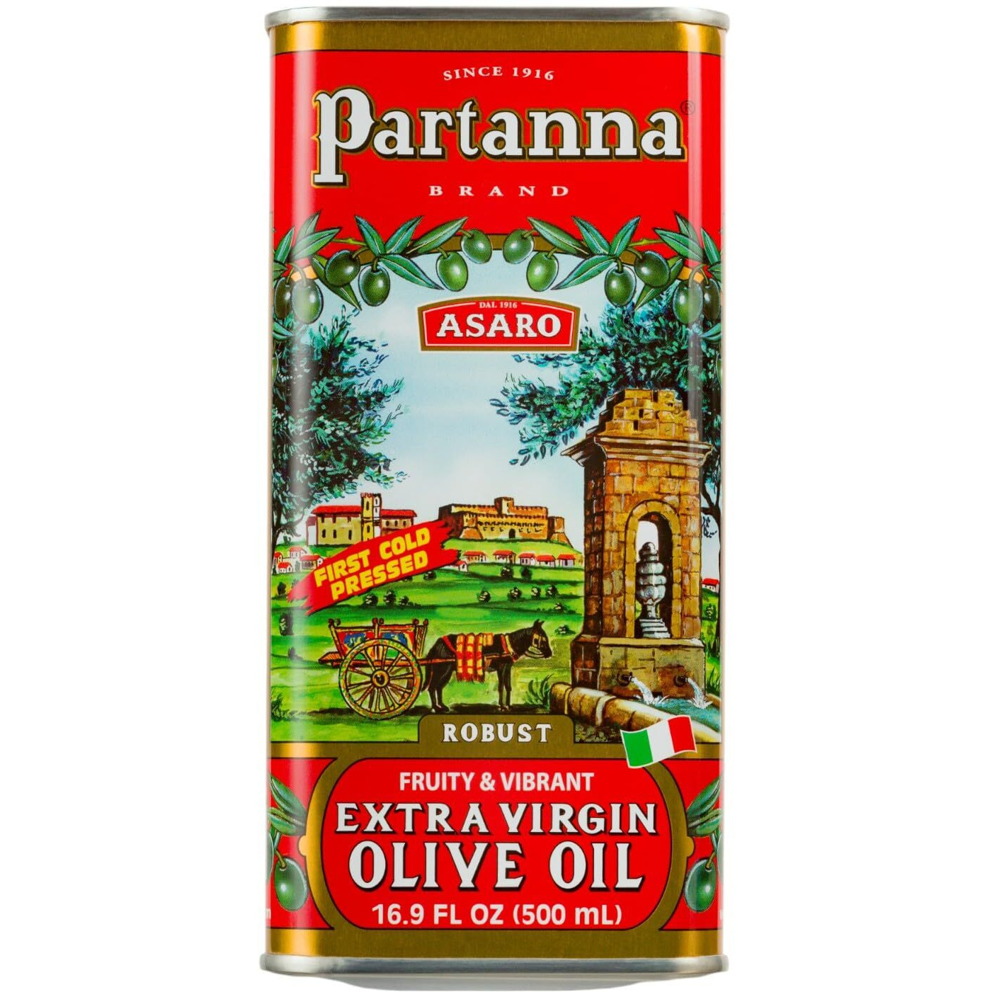 Partanna Robust Extra Virgin Olive Oil - Premium Castelvetrano Olive Oil - Harvested In Sicily - Pure Authentic Italian - Monovarietal - Rich In Flavor - First Cold Pressed 16.9Oz (500Ml) Tin