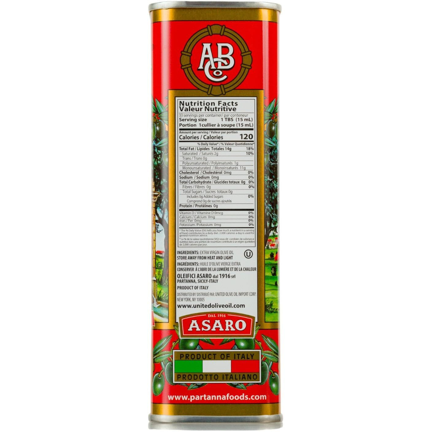 Partanna Robust Extra Virgin Olive Oil - Premium Castelvetrano Olive Oil - Harvested In Sicily - Pure Authentic Italian - Monovarietal - Rich In Flavor - First Cold Pressed 16.9Oz (500Ml) Tin