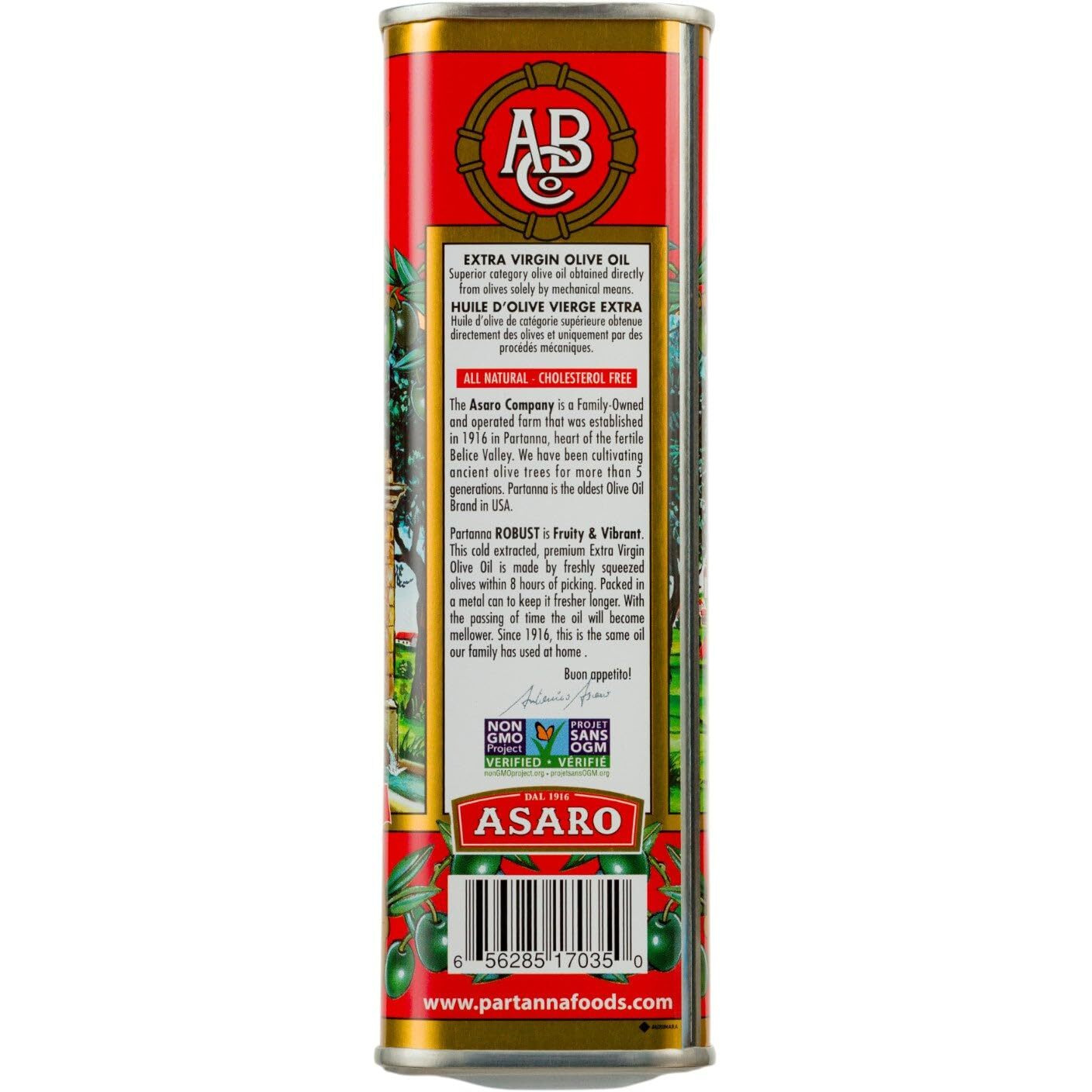 Partanna Robust Extra Virgin Olive Oil - Premium Castelvetrano Olive Oil - Harvested In Sicily - Pure Authentic Italian - Monovarietal - Rich In Flavor - First Cold Pressed 16.9Oz (500Ml) Tin