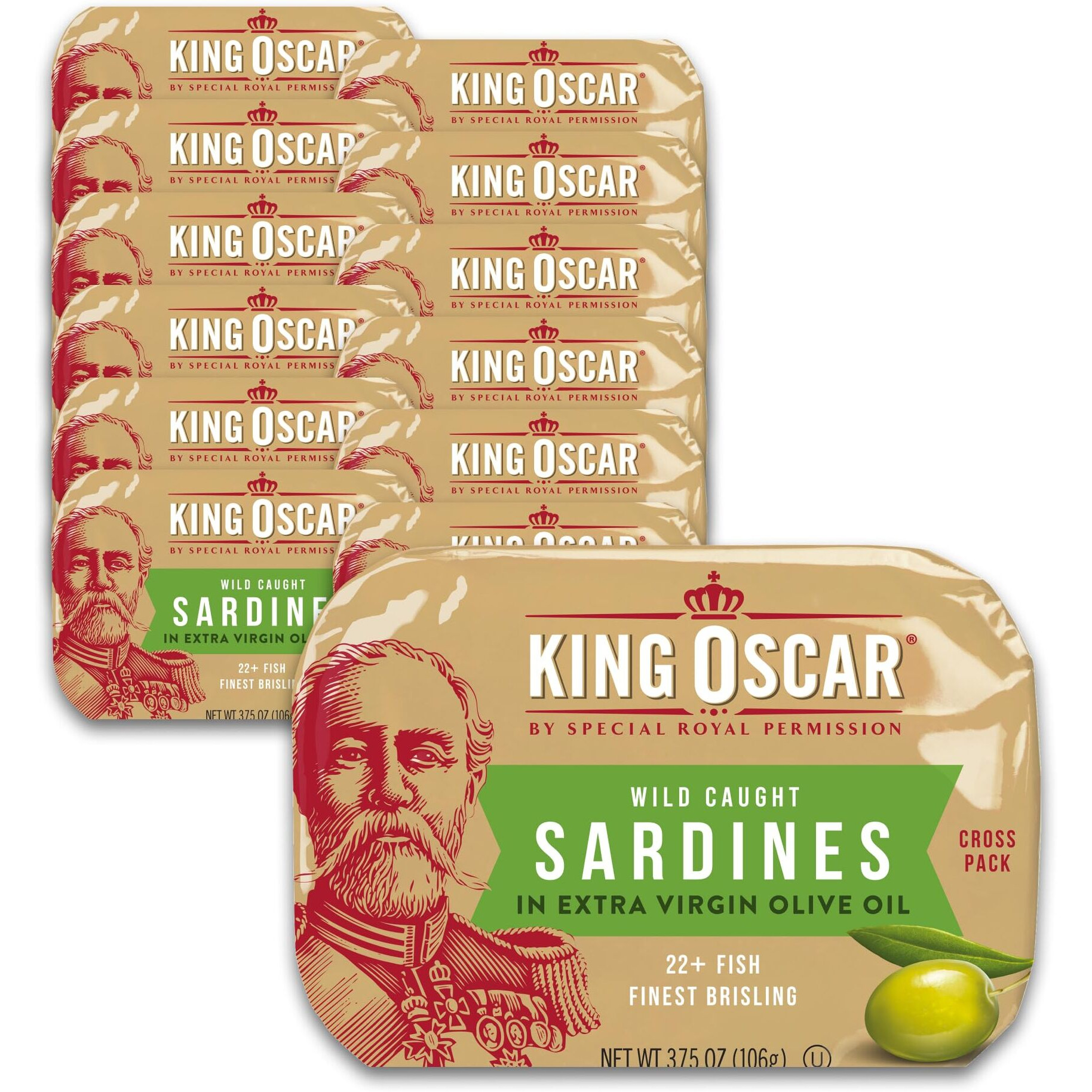 King Oscar Two-Layer Sardines In Extra Virgin Olive Oil Cross-Pack, 3.75 Ounce (Pack Of 12)