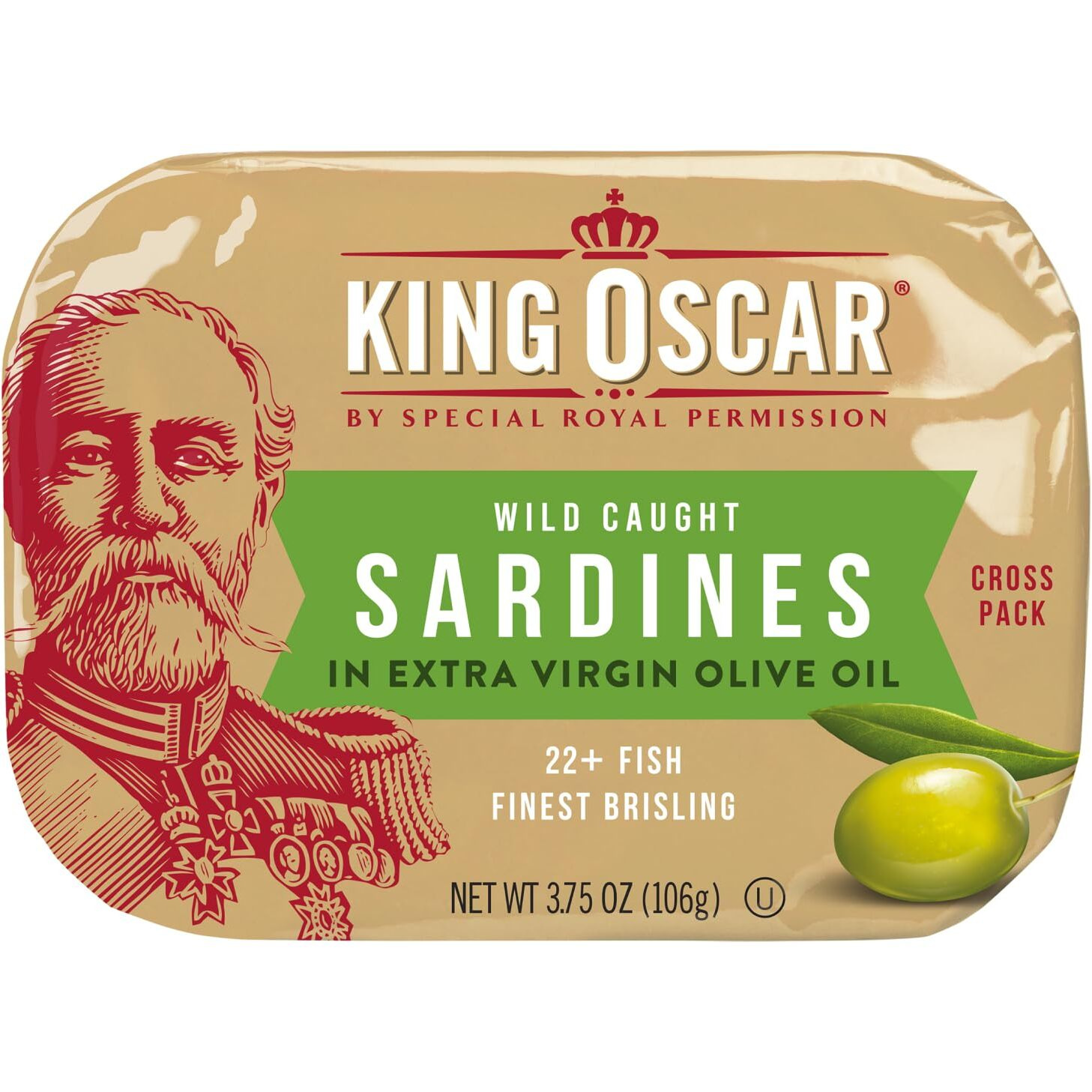 King Oscar Two-Layer Sardines In Extra Virgin Olive Oil Cross-Pack, 3.75 Ounce (Pack Of 12)