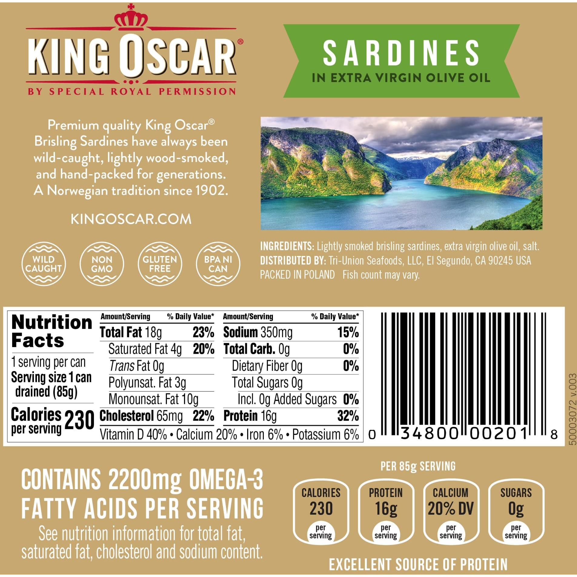 King Oscar Two-Layer Sardines In Extra Virgin Olive Oil Cross-Pack, 3.75 Ounce (Pack Of 12)