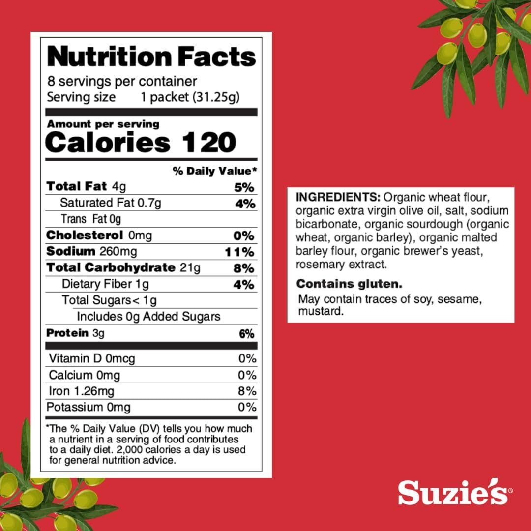 Suzie's Organic Saltines Crackers|Salted W/Extra Virgin Olive Oil|Low Saturated Fat|Healthy Gourmet Baked Vegan Snack For Adults & Children| 6 Packs (48 Individual Stay Fresh Packs) - 8.8Oz Each