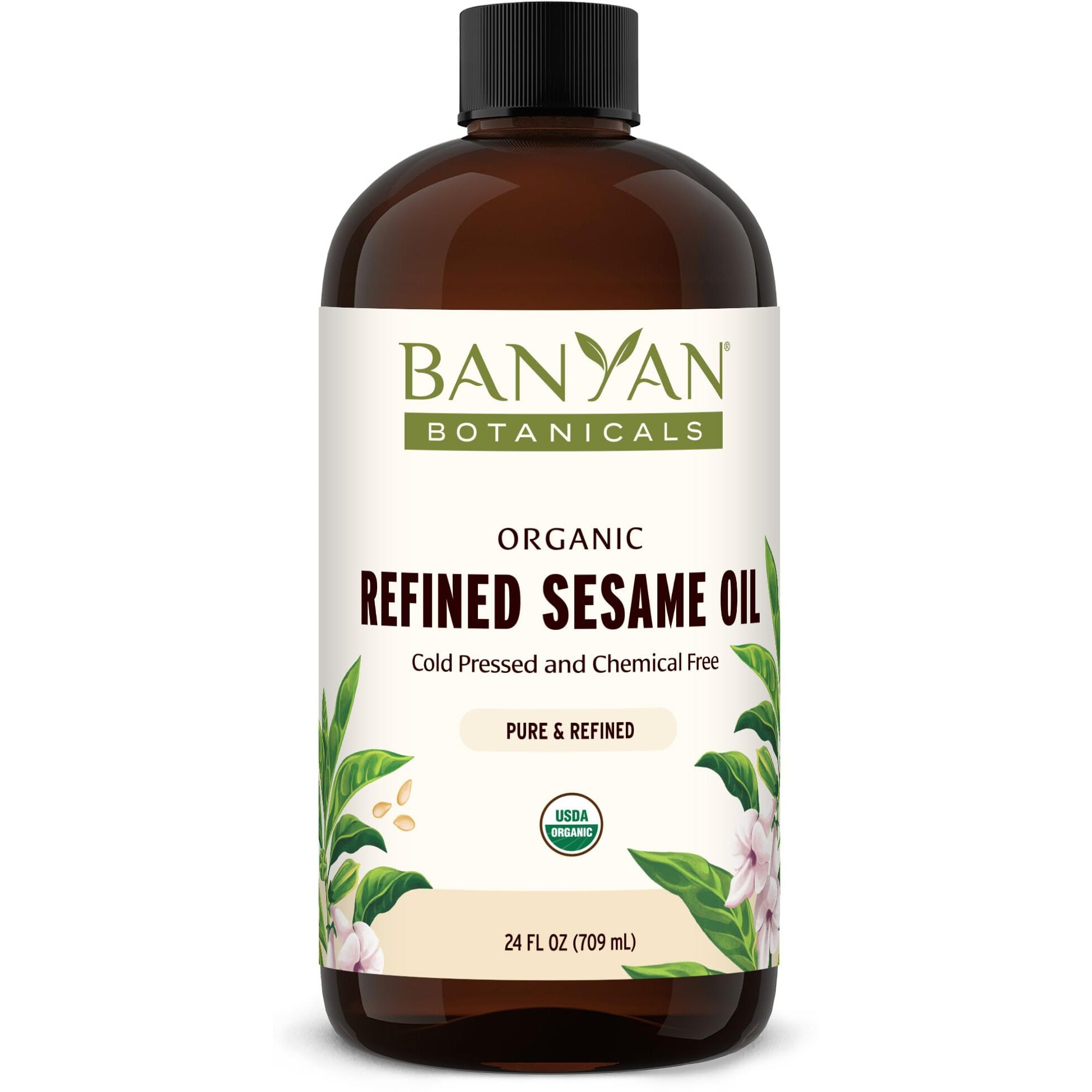 Banyan Botanicals Refined Sesame Oil - Organic Sesame Oil For Skin, Body, Hair & More - Multiple Sizes - 24 Oz - Non Gmo Sustainably Sourced Vegan