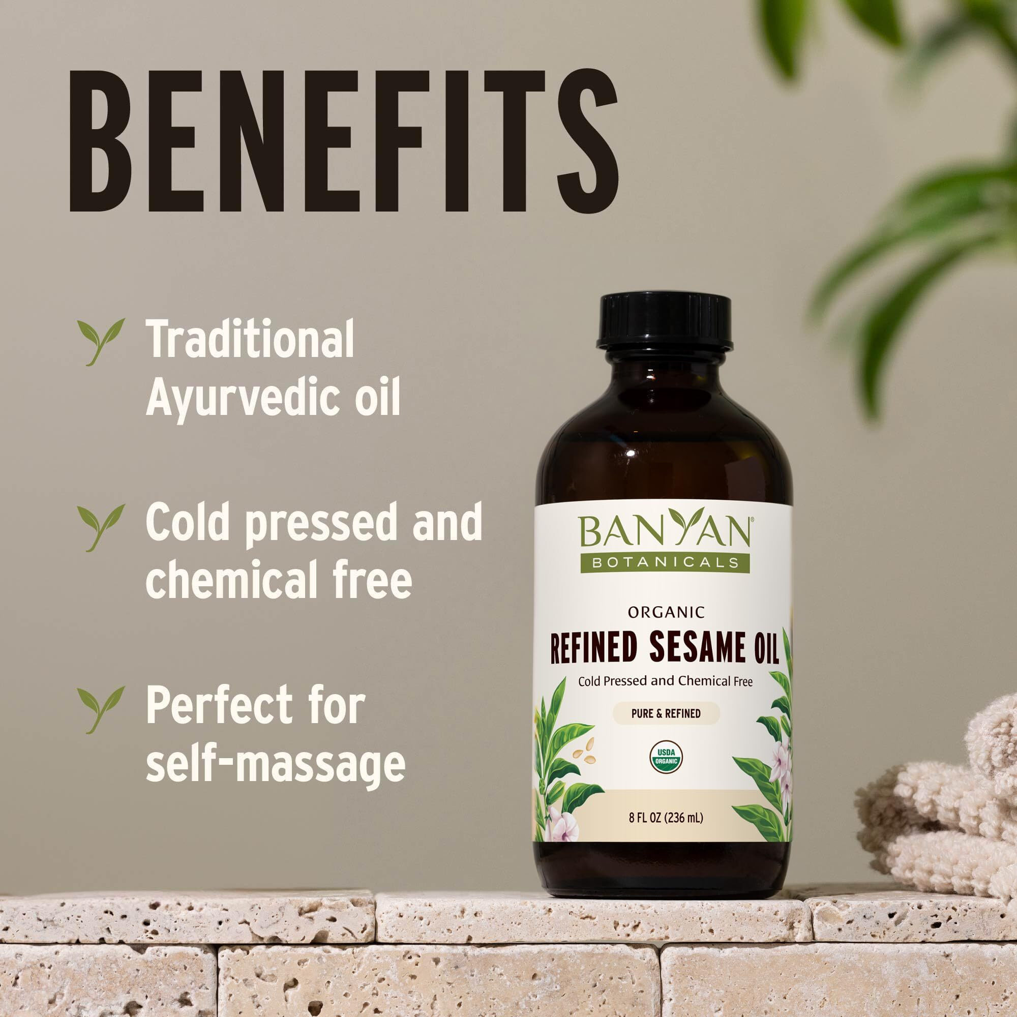 Banyan Botanicals Refined Sesame Oil - Organic Sesame Oil For Skin, Body, Hair & More - Multiple Sizes - 24 Oz - Non Gmo Sustainably Sourced Vegan