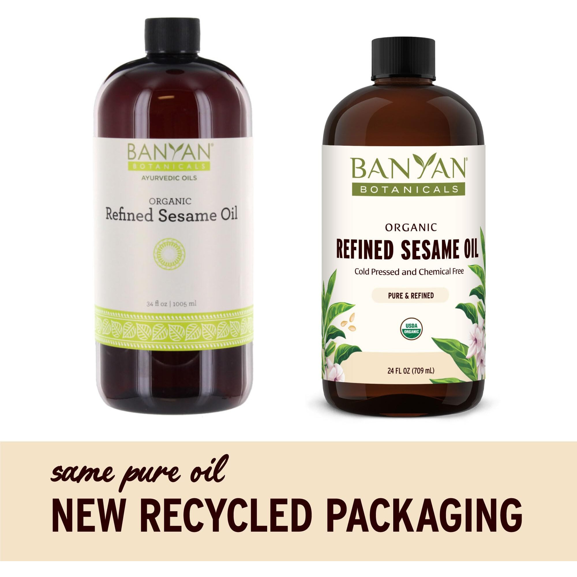 Banyan Botanicals Refined Sesame Oil - Organic Sesame Oil For Skin, Body, Hair & More - Multiple Sizes - 24 Oz - Non Gmo Sustainably Sourced Vegan