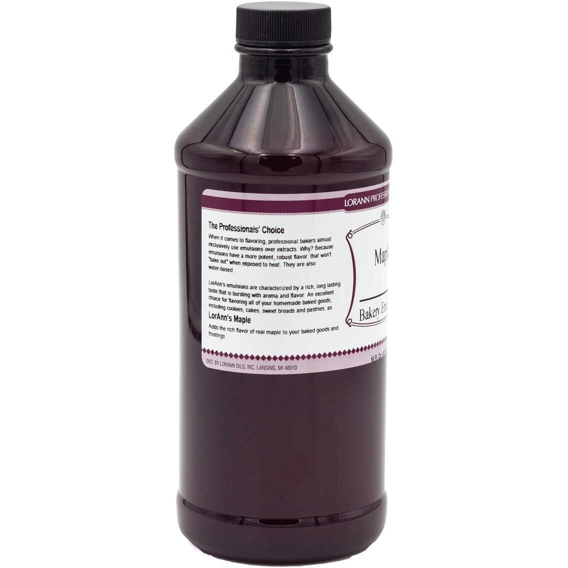 Lorann Oils Maple Bakery Emulsion True Essence, Ideal For Boosting Fruit Tones In Cakes, Cookies & Desserts, Gluten-Free, Keto-Friendly, Extract Substitute Essential For Your Kitchen, 16 Oz