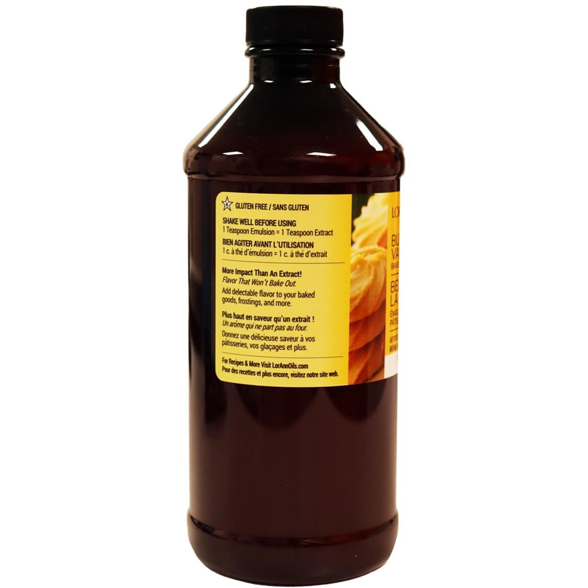 Lorann Oils Butter Vanilla Bakery Emulsion True Essence, Ideal For Boosting Fruit Tones In Cakes, Cookies & Desserts, Gluten-Free, Keto-Friendly, Extract Substitute Essential For Your Kitchen, 16 Oz