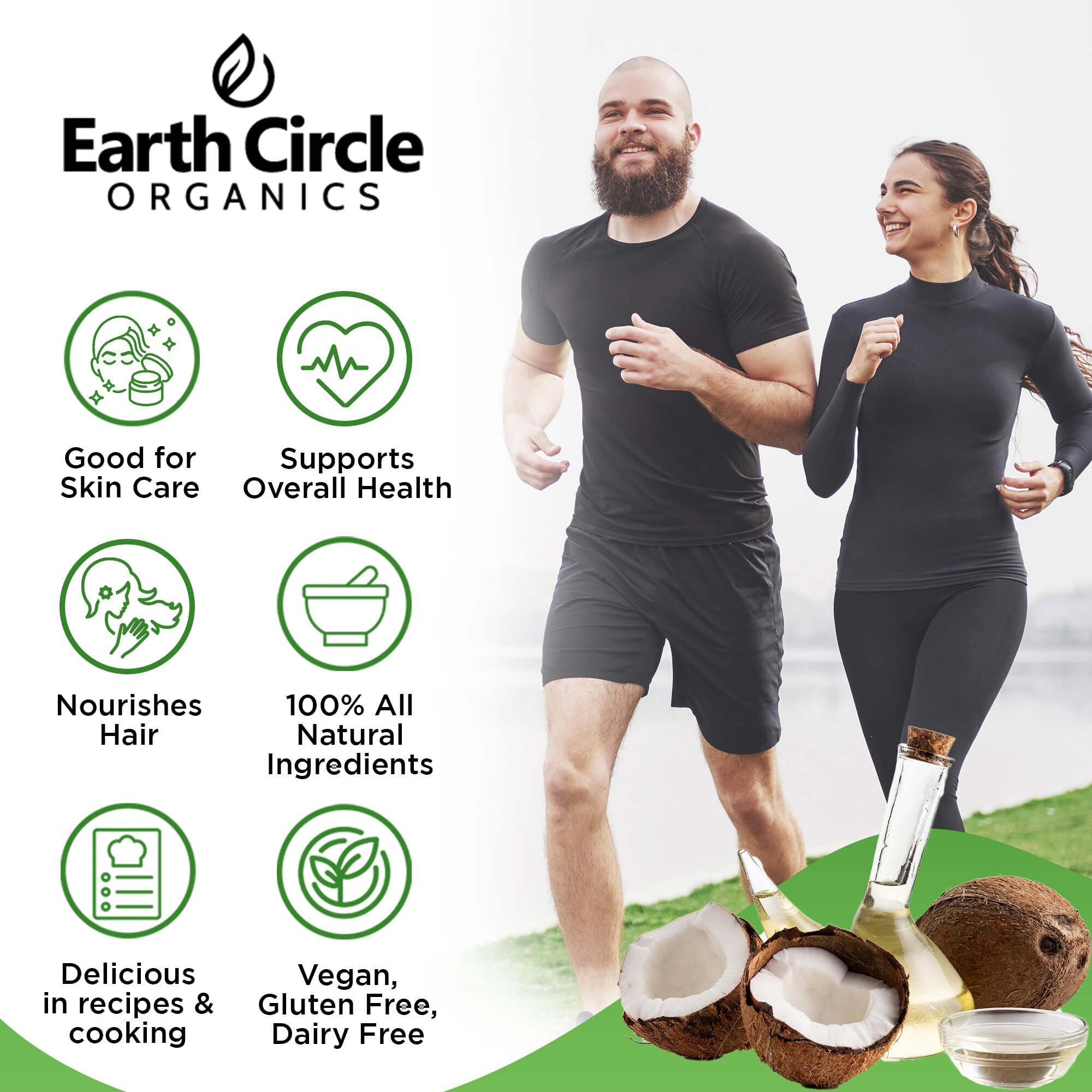 Earth Circle Organics Refined Coconut Oil - Ultra Premium Steam Refined, Keto & Paleo Friendly, Zero Coconut Taste Or Smell - For Skin & Hair Care, Cooking, Deep Frying, Baking & More - Bulk 1 Gallon