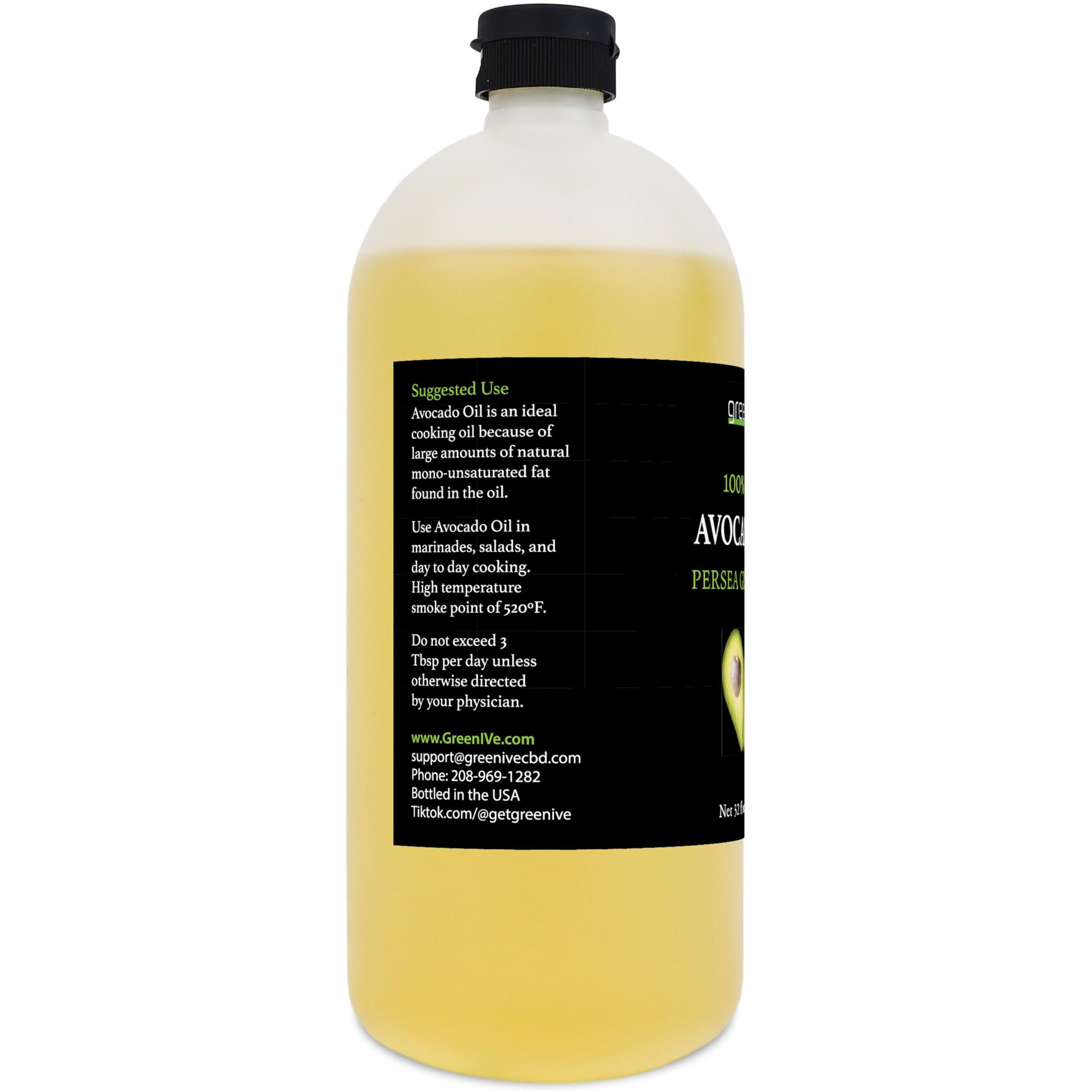 Greenive Avocado Oil Naturally Grown 100% Pure Natural Without Additives, Clean, Cold Pressed, Non-Gmo, Vegan For Cooking, Frying, Baking And For Sauces, Dressings, Marinades, Salads (32 Ounce)