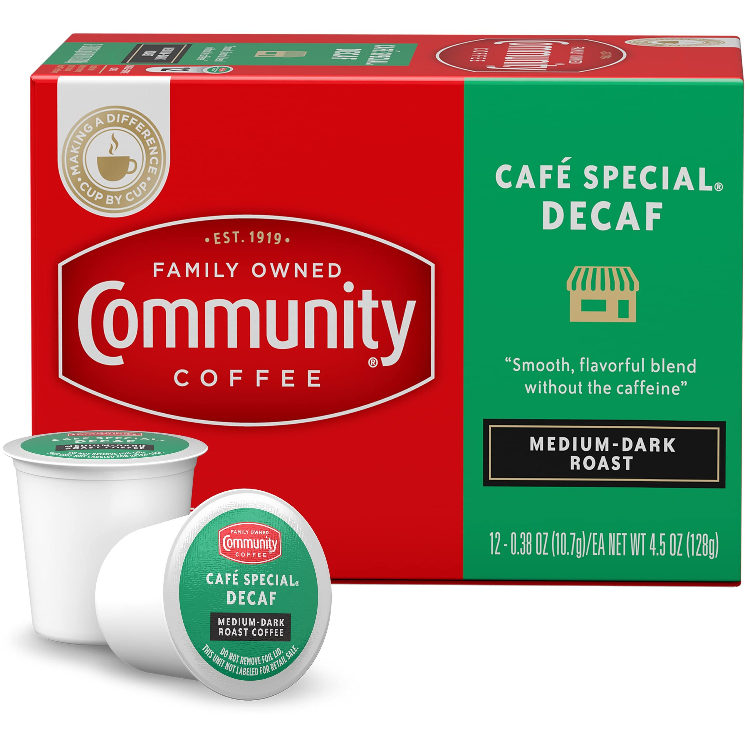 Community Coffee Cafe Special Decaf 12 Count Coffee Pods, Medium Dark Roast, Compatible With Keurig 2.0 K-Cup Brewers, 12 Count (Pack Of 1)