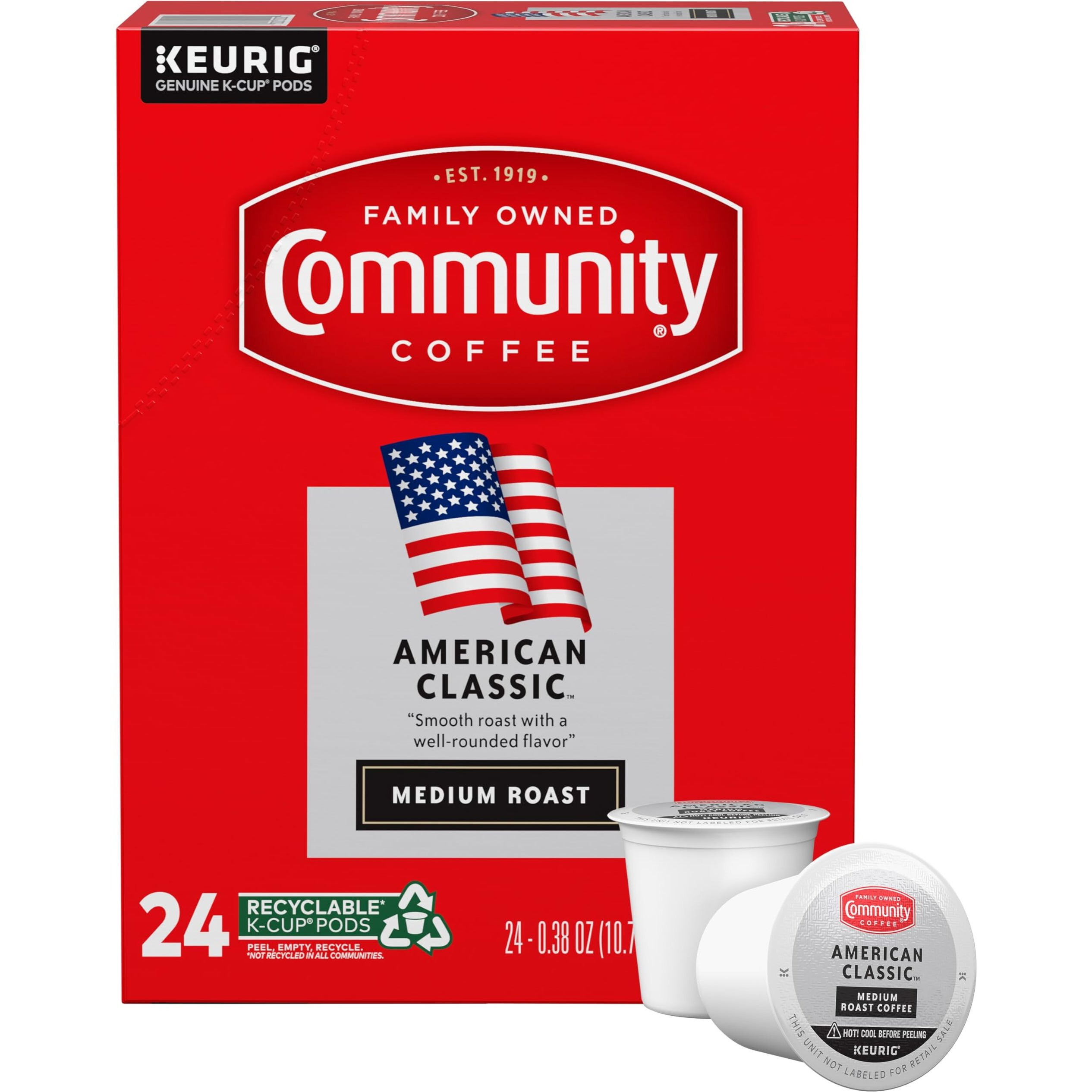 Community Coffee American Classic 24 Count Coffee Pods, Medium Roast, Compatible With Keurig 2.0 K-Cup Brewers, 24 Count (Pack Of 1)