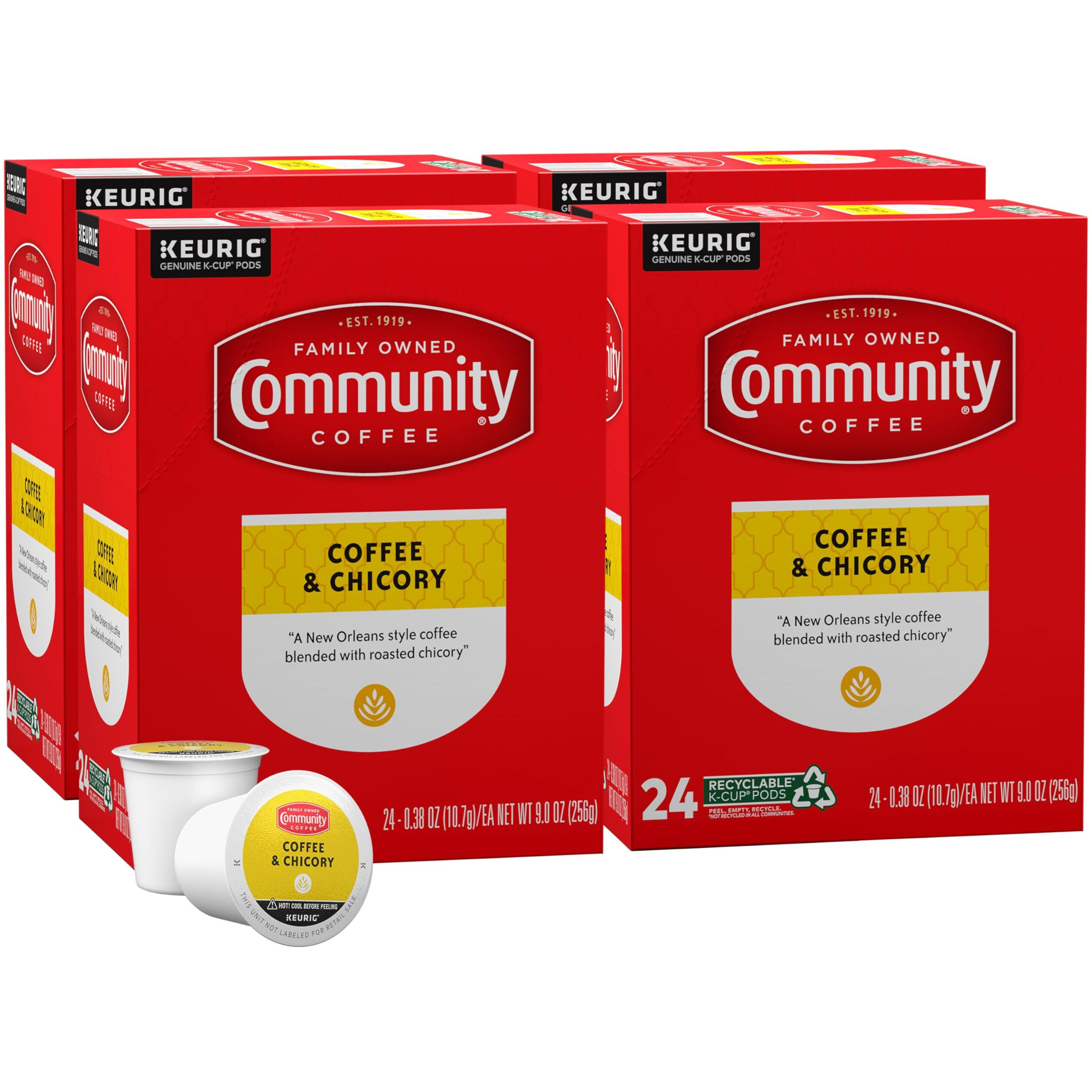 Community Coffee Coffee & Chicory 96 Count Coffee Pods, Medium-Dark Roast, Compatible With Keurig 2.0 K-Cup Brewers 24 Count (Pack Of 4)