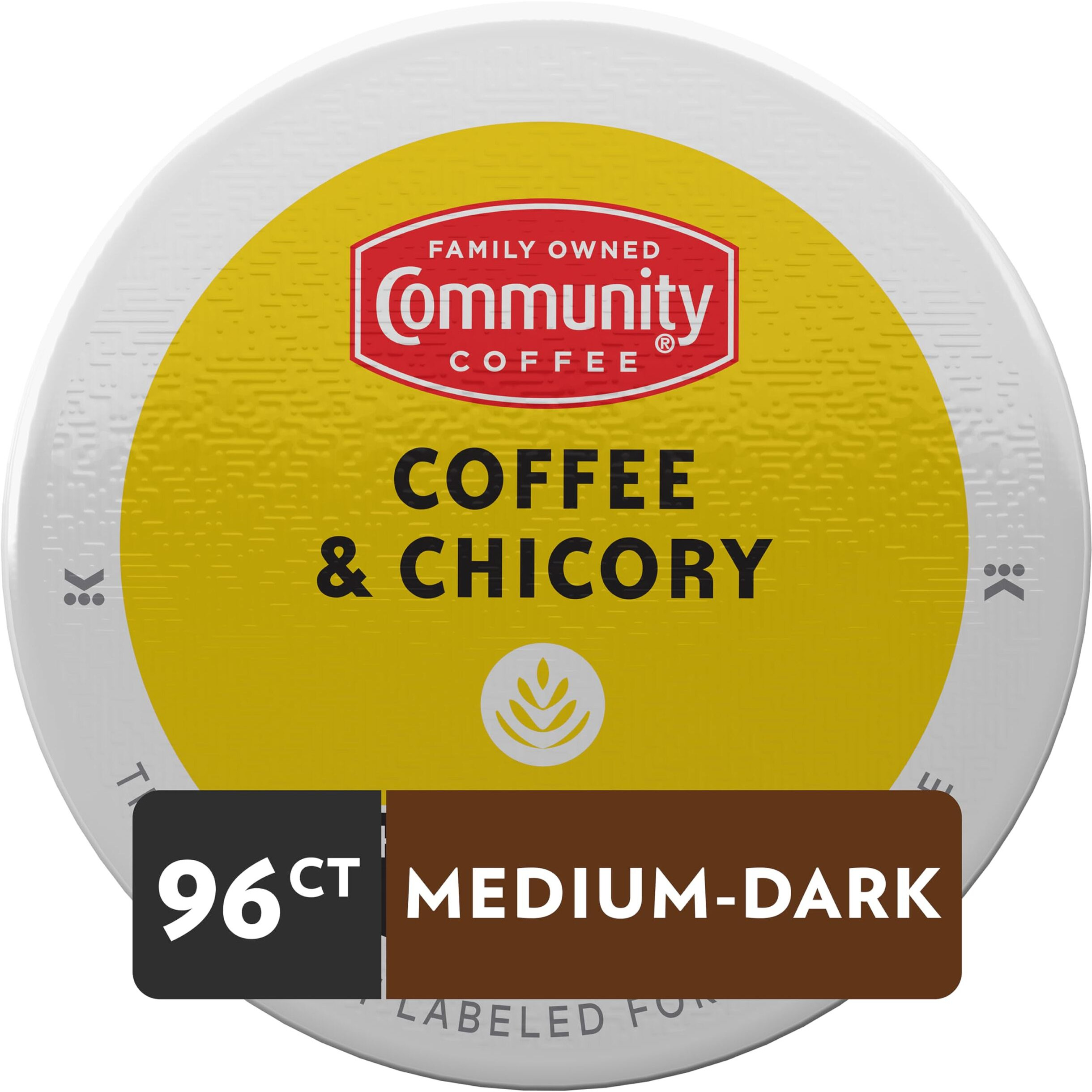 Community Coffee Coffee & Chicory 96 Count Coffee Pods, Medium-Dark Roast, Compatible With Keurig 2.0 K-Cup Brewers 24 Count (Pack Of 4)