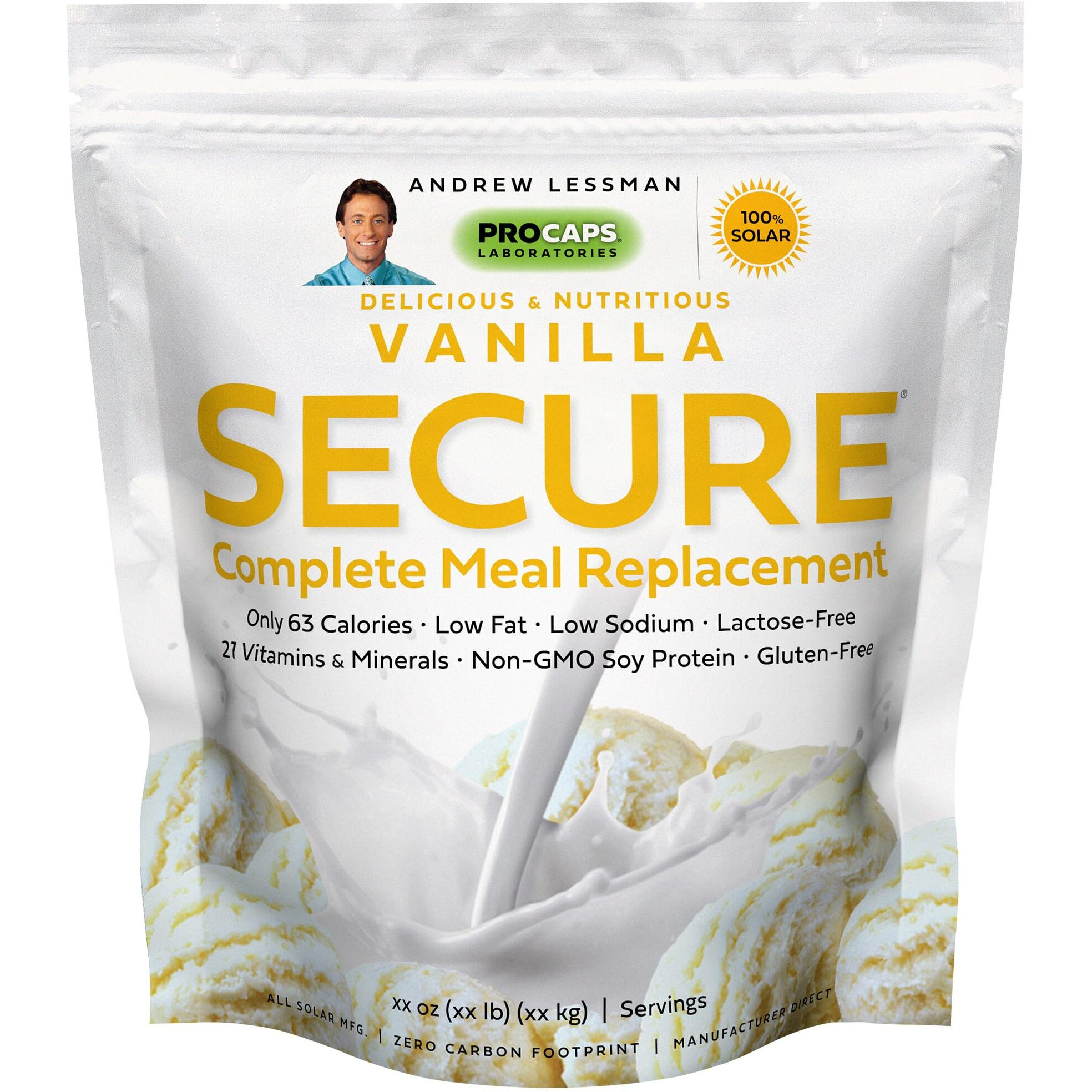 Andrew Lessman Secure Soy Complete Meal Replacement - Vanilla 100 Servings - Only 63 Calories, 7G Non-Gmo Soy Protein, Vitamins And Minerals, Low-Fat, Nutritious And Delicious, Mixes Instantly