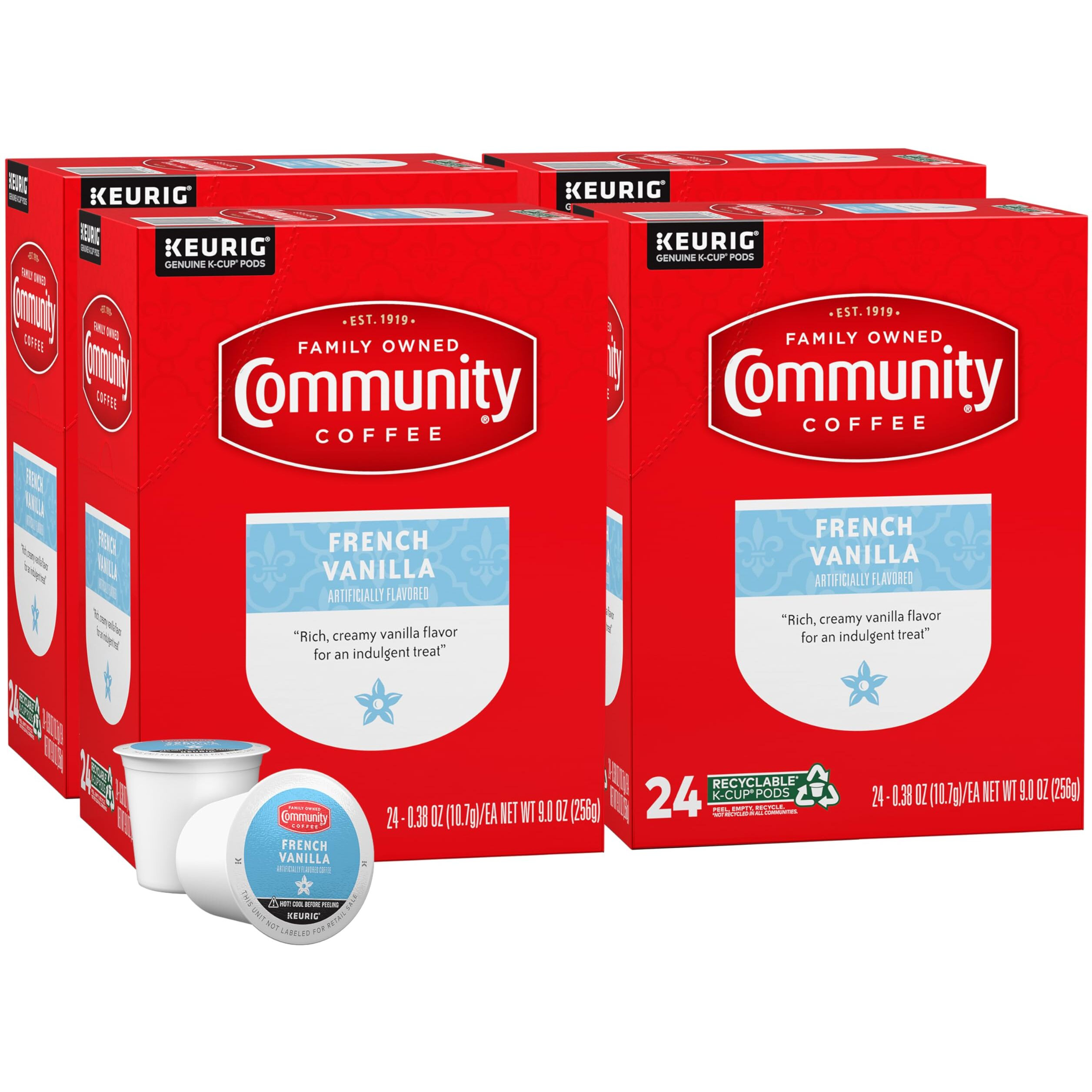 Community Coffee French Vanilla Flavored 96 Count Coffee Pods, Medium Roast, Compatible With Keurig 2.0 K-Cup Brewers, 24 Count (Pack Of 4)