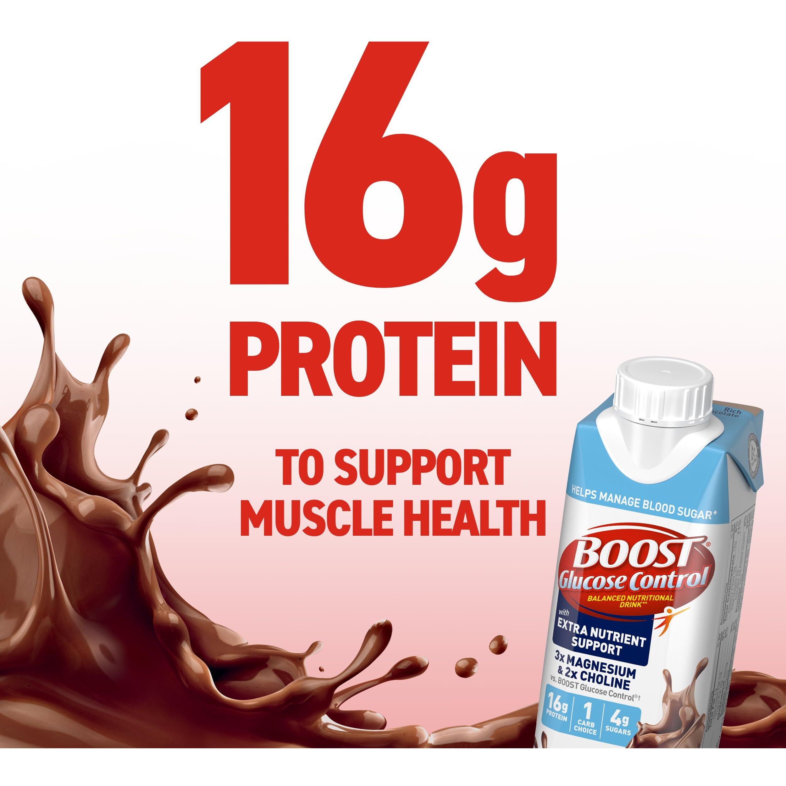 Boost Glucose Control Ready To Drink Nutritional Drinks With Extra Nutrient Support Drink, Rich Chocolate, 8 Fl Oz, Pack Of 24