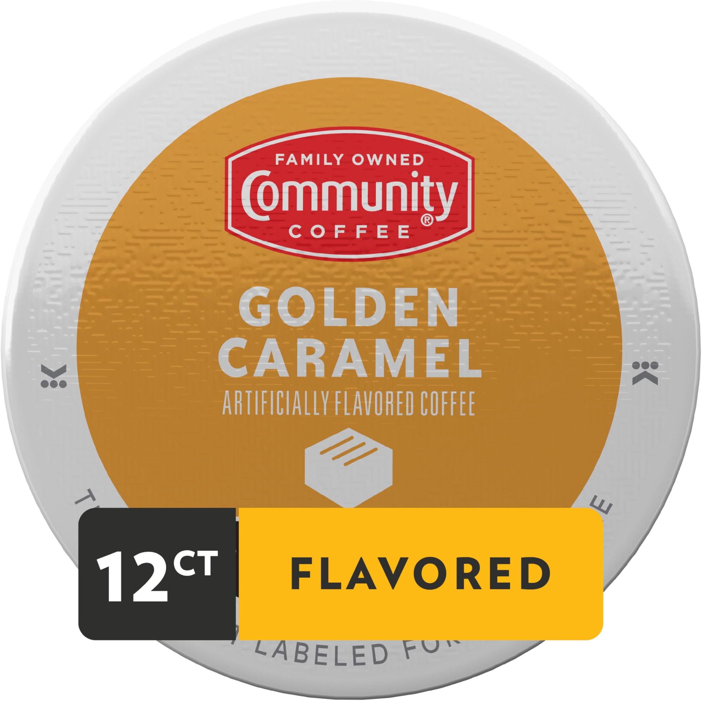 Community Coffee Golden Caramel Flavored Medium Roast Single Serve 12 Ct Box, Compatible With Keurig 2.0 K Cup Brewers, Medium Full Body Rich Creamy Taste, 100% Arabica Coffee Beans