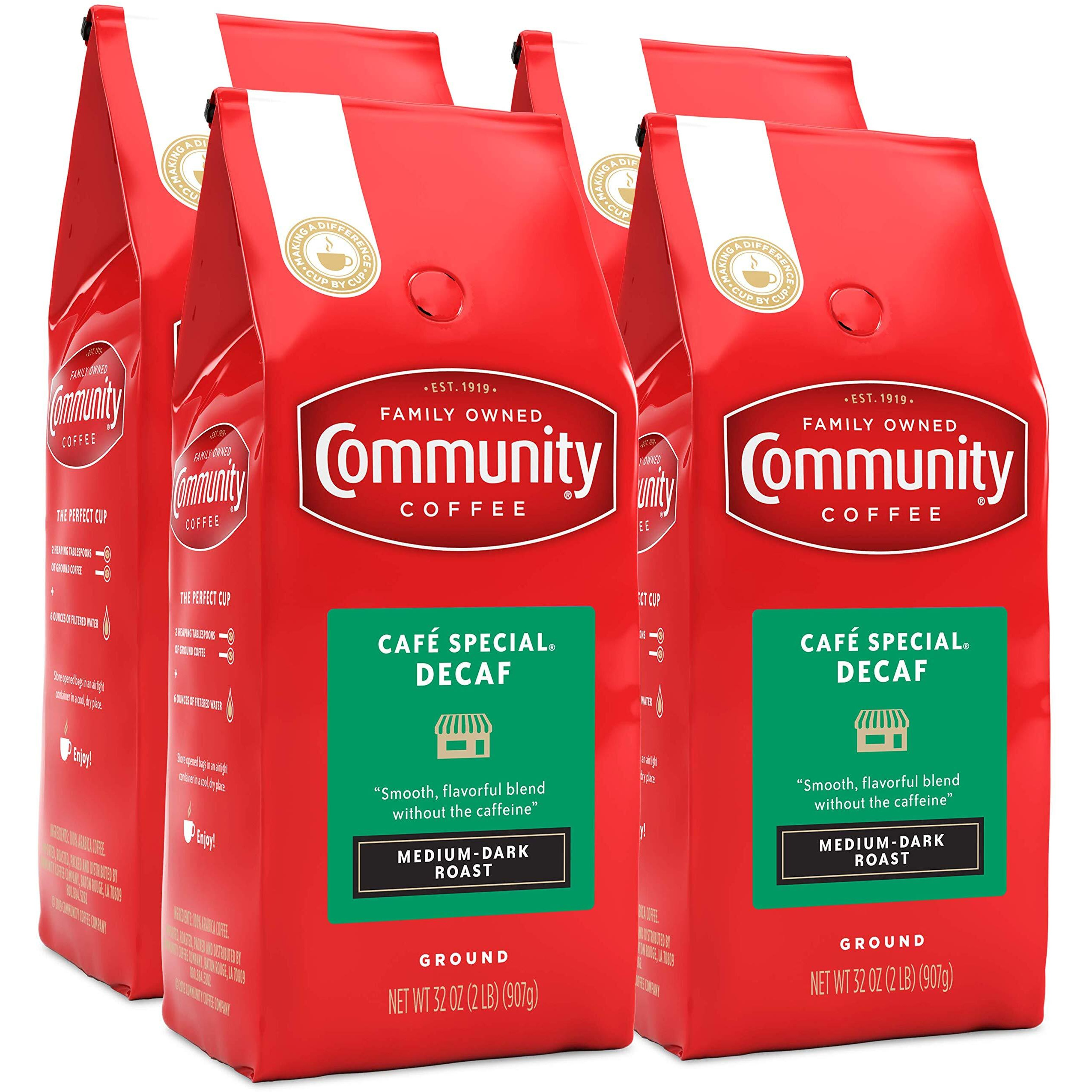 Community Coffee Caf   Special Decaf Ground Coffee, Medium Dark Roast, 32 Ounce Bag (Pack Of 4)