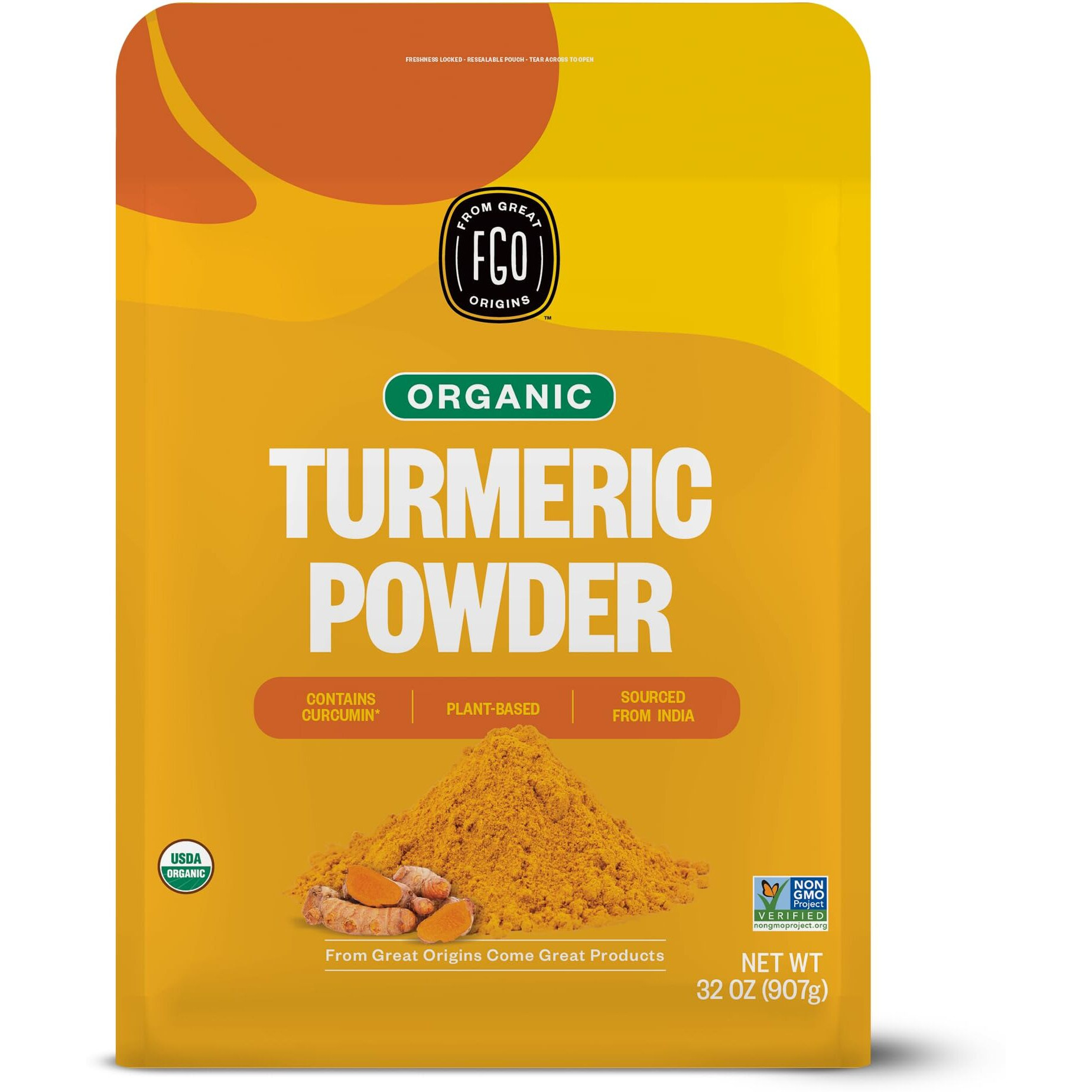Fgo Organic Turmeric Powder W/Curcumin, 2 Pound / 32Oz Bulk Resealable Pouch, Usda Organic And Non-Gmo, Sourced From India, Packaging May Vary (Pack Of 1)