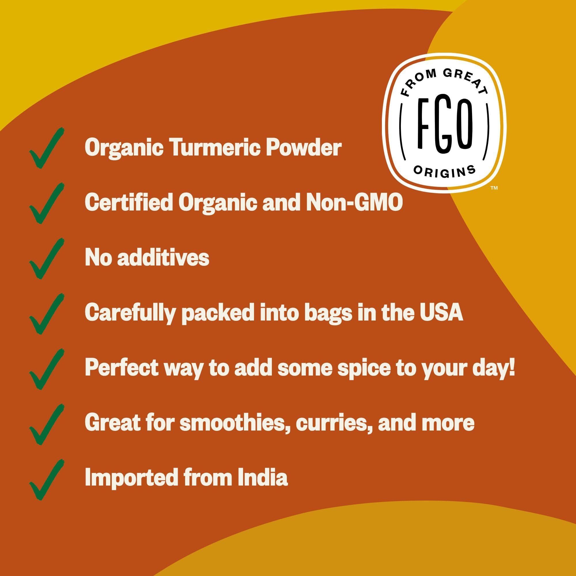 Fgo Organic Turmeric Powder W/Curcumin, 2 Pound / 32Oz Bulk Resealable Pouch, Usda Organic And Non-Gmo, Sourced From India, Packaging May Vary (Pack Of 1)