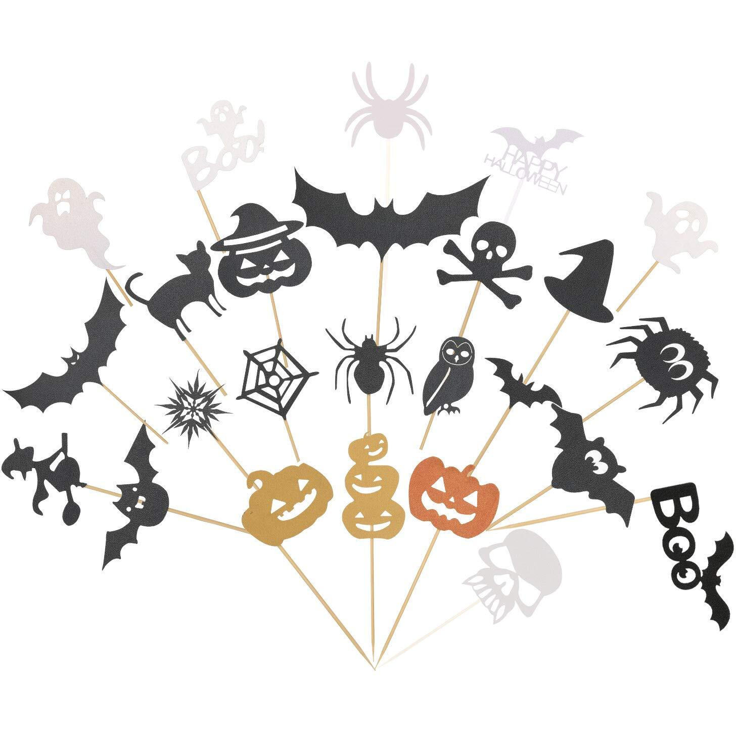 Boao 75 Pcs Halloween Cupcake Topper Picks Pumpkin Bat Spider Web Skull White Ghost Cupcake Decorations For Halloween Birthday Party Favor Supplies