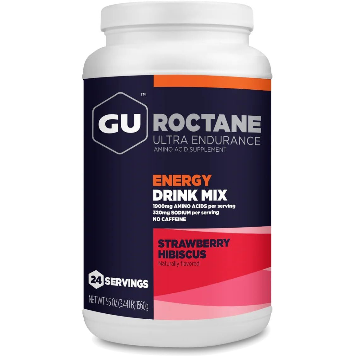Gu Energy Roctane Ultra Endurance Energy Drink Mix, Vegan, Gluten-Free, Kosher, And Dairy-Free N-The-Go Energy For Any Workout, Strawberry Hibiscus, 3.44 Lb. Canister (24 Servings)