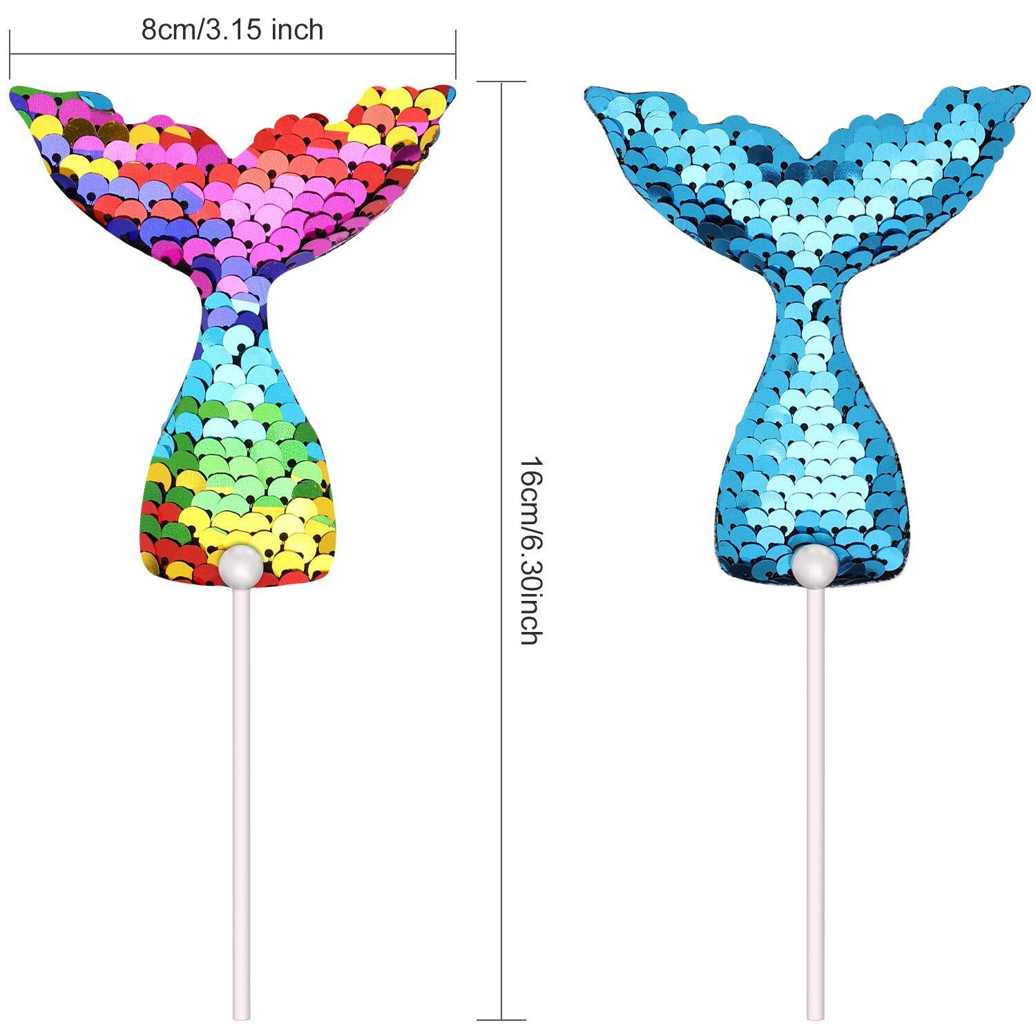 14 Pieces Mermaid Tail Cupcake Toppers Little Reversible Sequin Cupcake Picks Under The Sea Cake Decorations Birthday Toothpicks For Shower Wedding Party Favors Supplies, 7 Colors